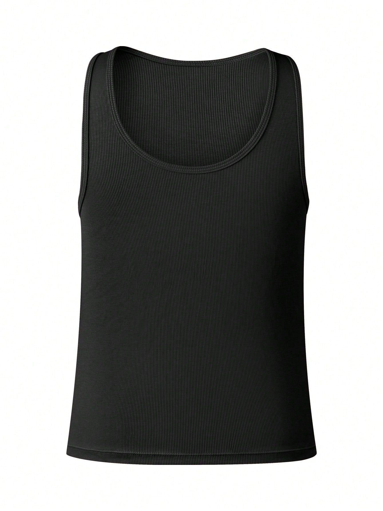 Men's plain rib knit tank top undershirt 2-pack with scoop neck, sleeveless design, short length, and slim fit for daily wear.