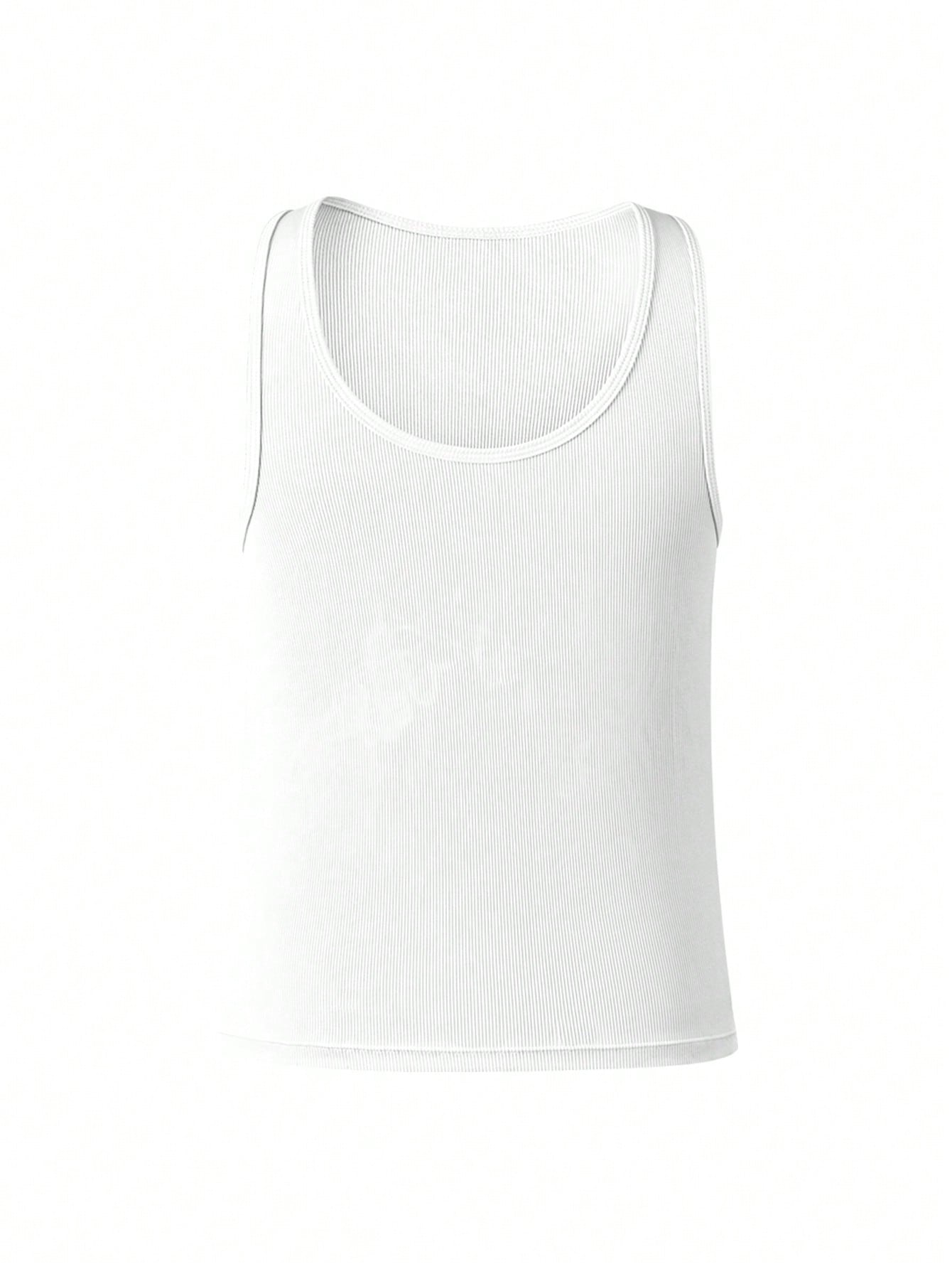 Men's plain rib knit tank top undershirt 2-pack with scoop neck, sleeveless design, short length, and slim fit for daily wear.