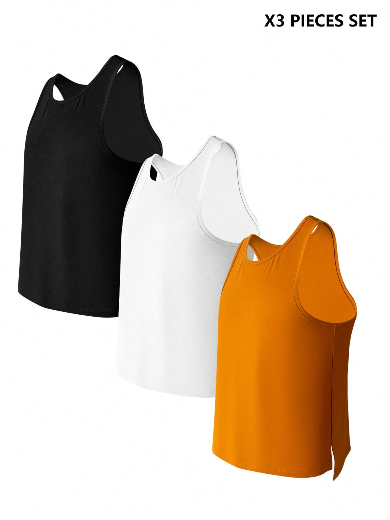Men's solid color crew neck undershirt tank tops in a 3-piece set, sleeveless slim fit design made from high-stretch knitted fabric for daily innerwear.