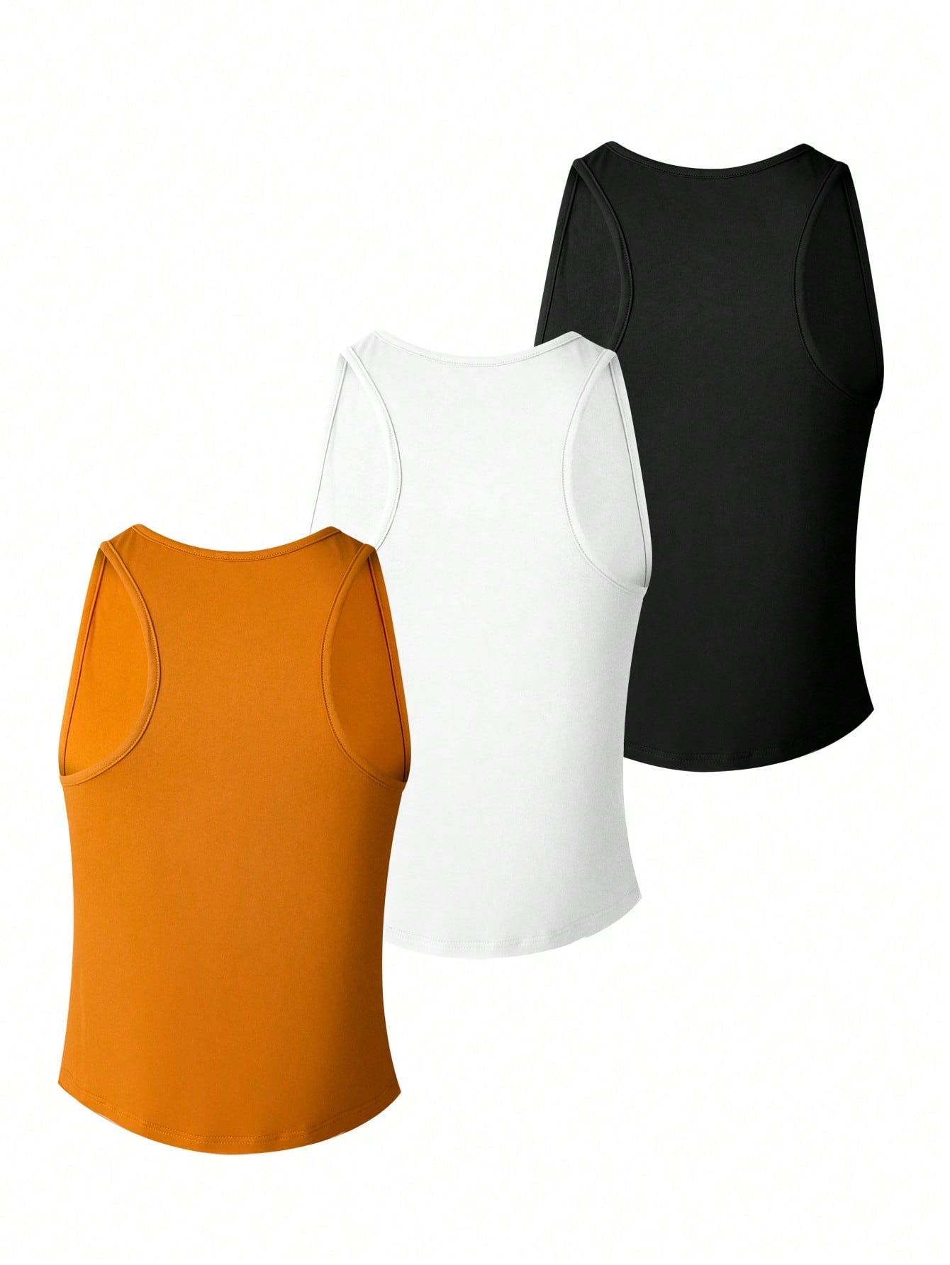 Men's solid color crew neck undershirt tank tops in a 3-piece set, sleeveless slim fit design made from high-stretch knitted fabric for daily innerwear.
