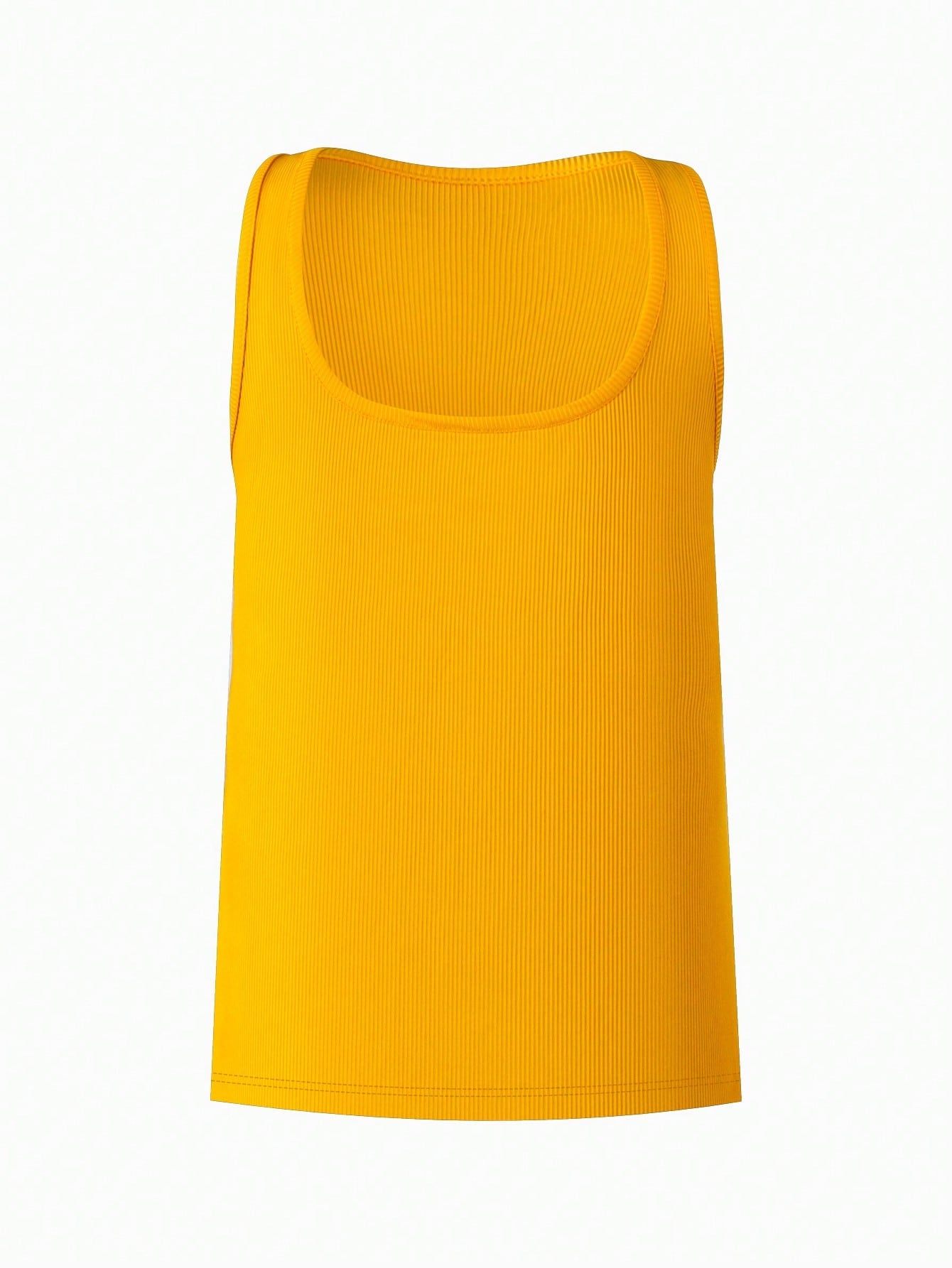 Four-pack of men's rib knit undershirts with a plain design, square neck, sleeveless cut, and slim fit for daily wear.
