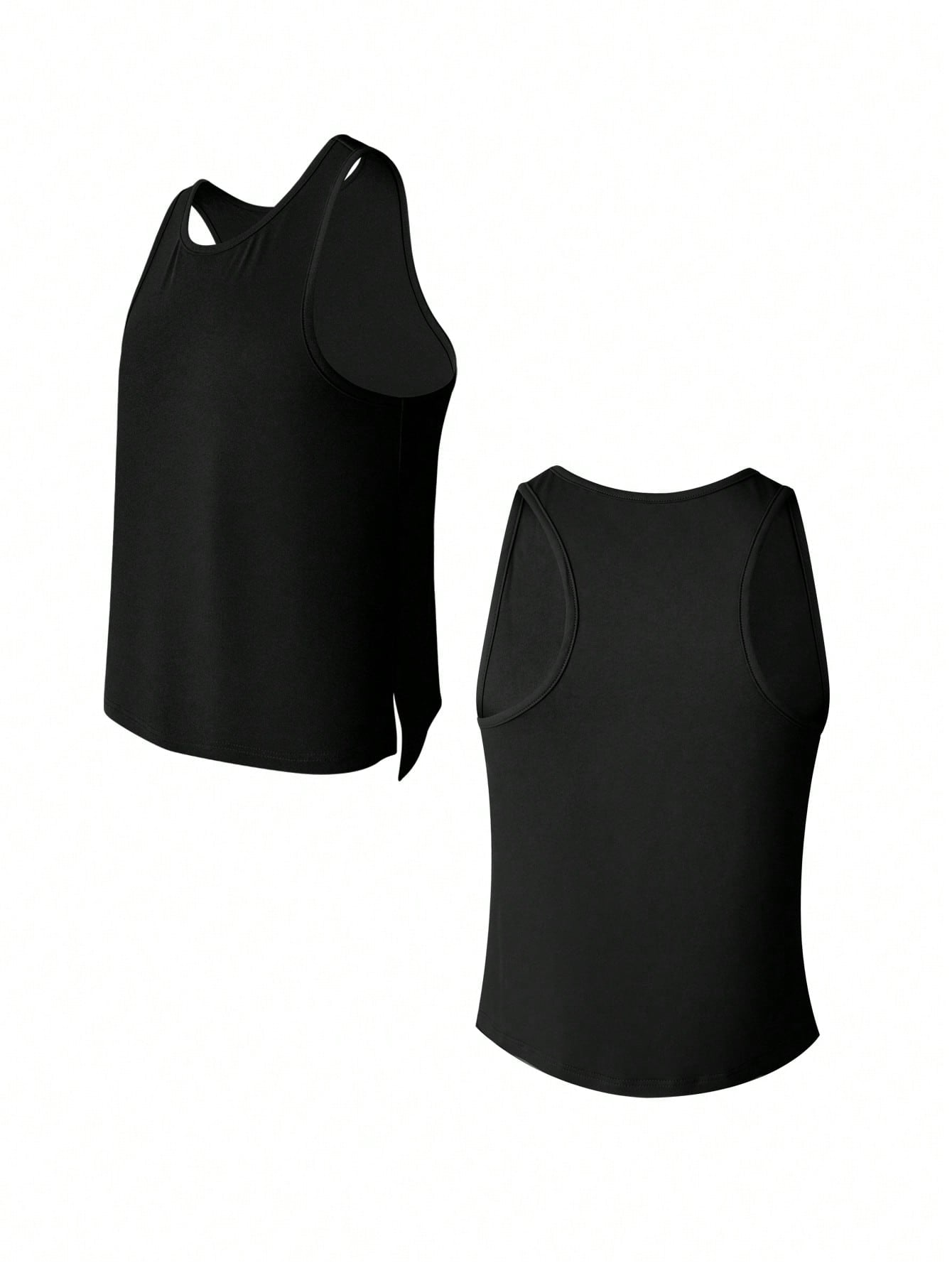 Men's solid color crew neck undershirt tank tops in a 3-piece set, sleeveless slim fit design made from high-stretch knitted fabric for daily innerwear.
