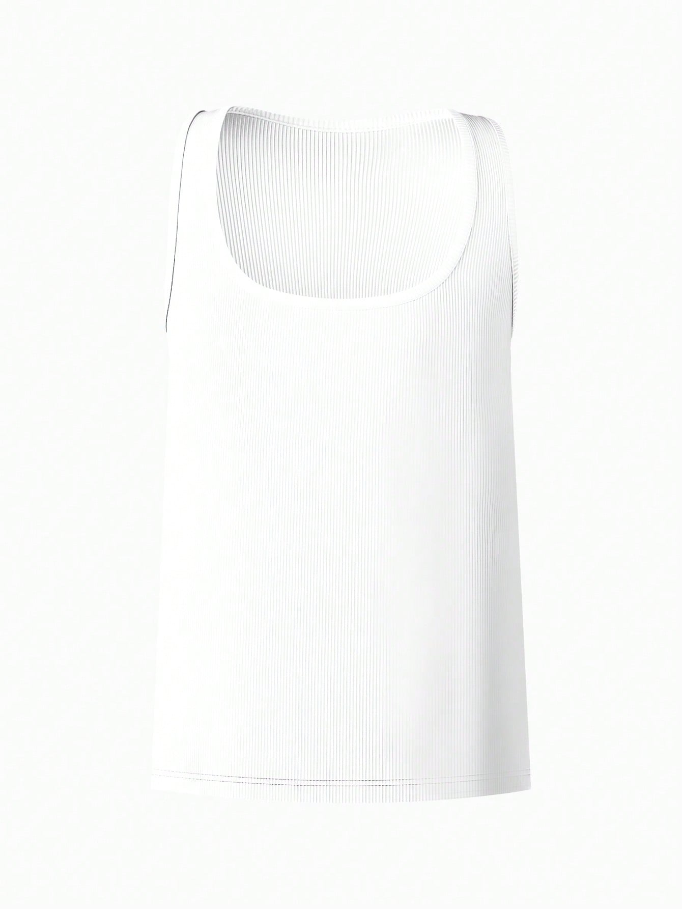 Four-pack of men's rib knit undershirts with a plain design, square neck, sleeveless cut, and slim fit for daily wear.