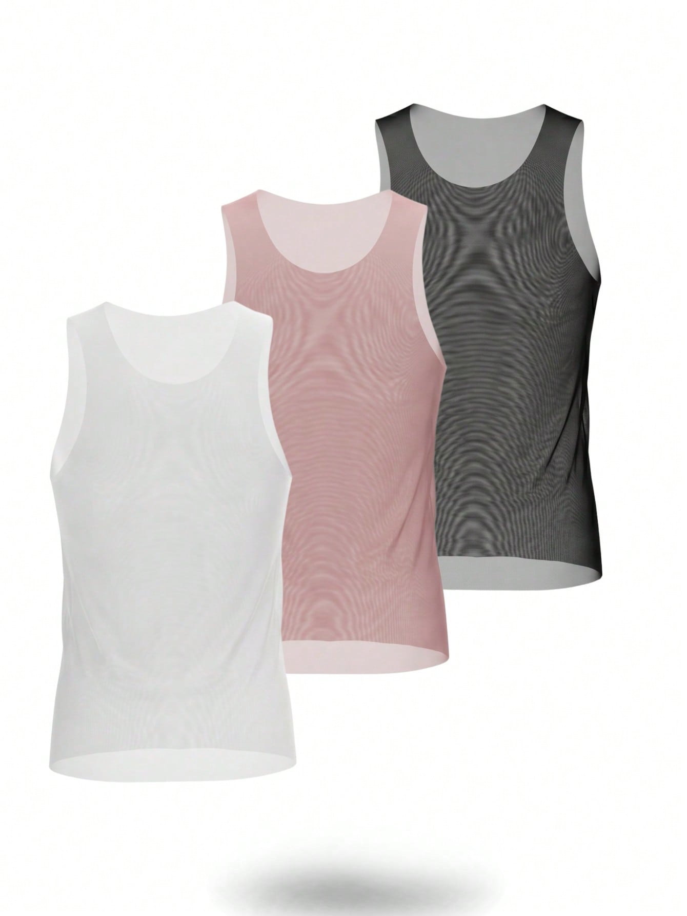 Men's sleeveless undershirt set in knitted fabric with round neck and regular fit, designed as a sheer innerwear vest for daily wear, 3-piece set.