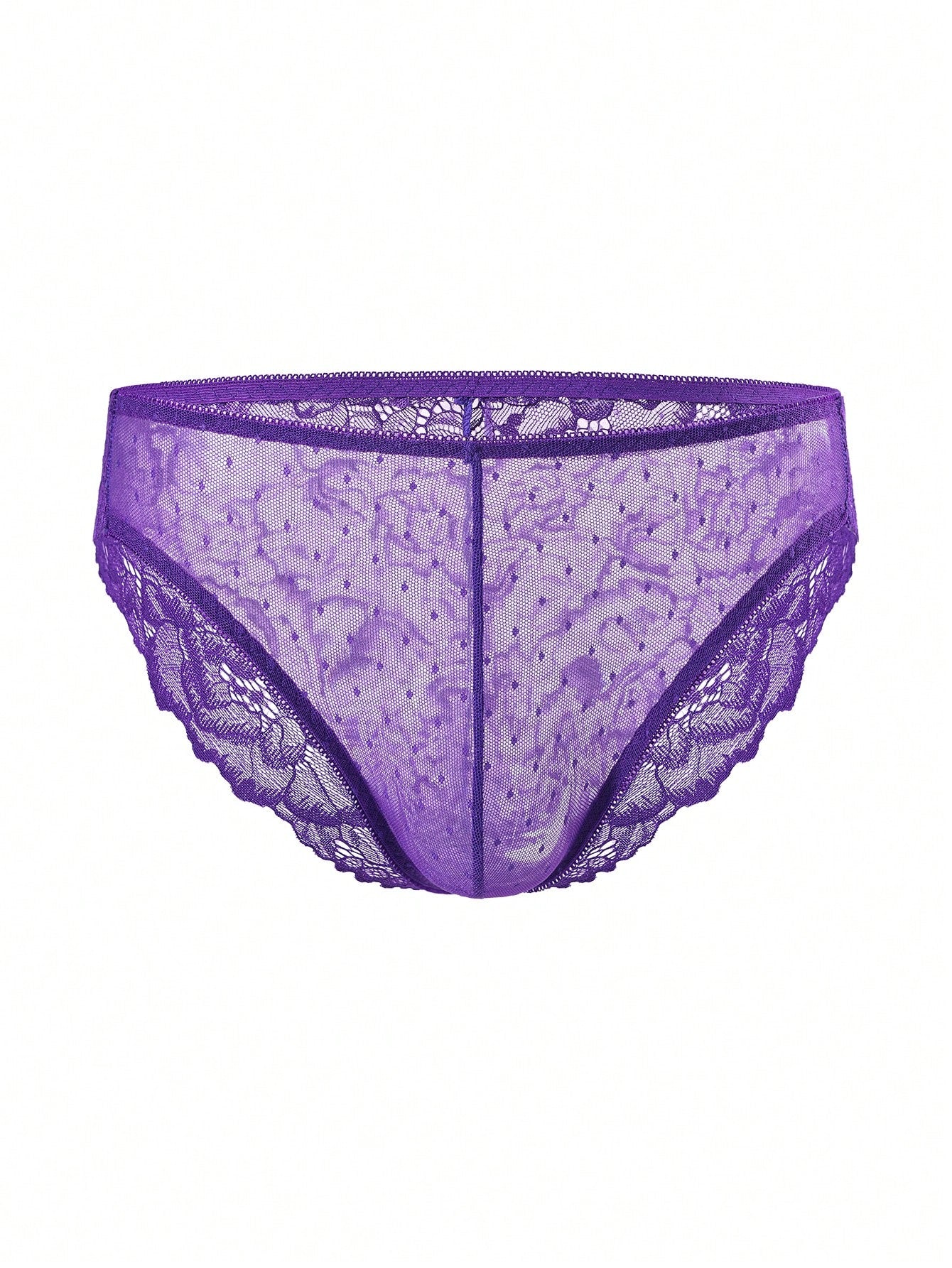 3-piece set of men's lace patchwork briefs in multicolor, mid-rise plain semi-sheer knitted fabric underwear with medium stretch.