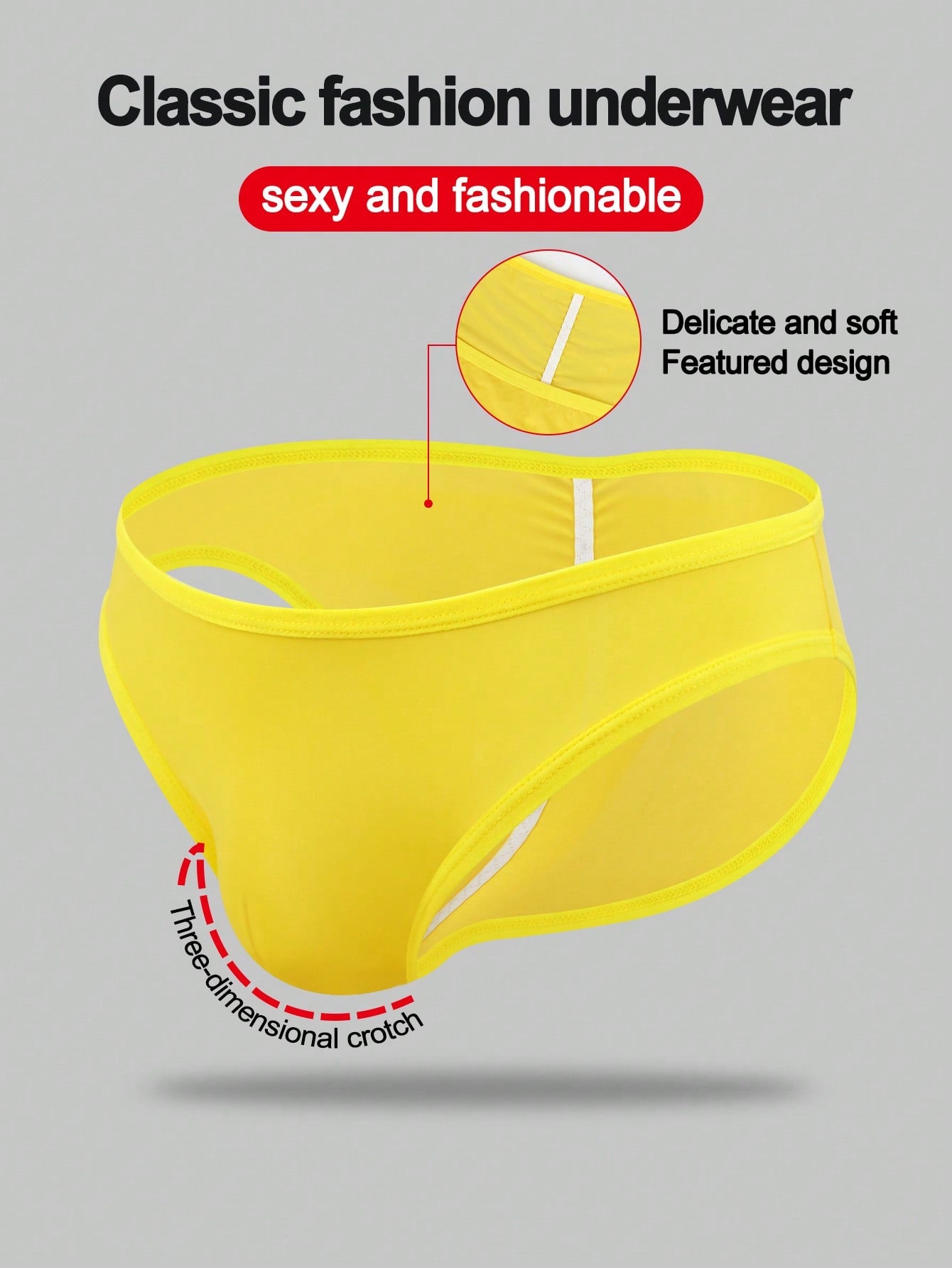 Men's plain mid-rise briefs in yellow knitted fabric with medium stretch, made from 84% polyamide and 16% elastane.