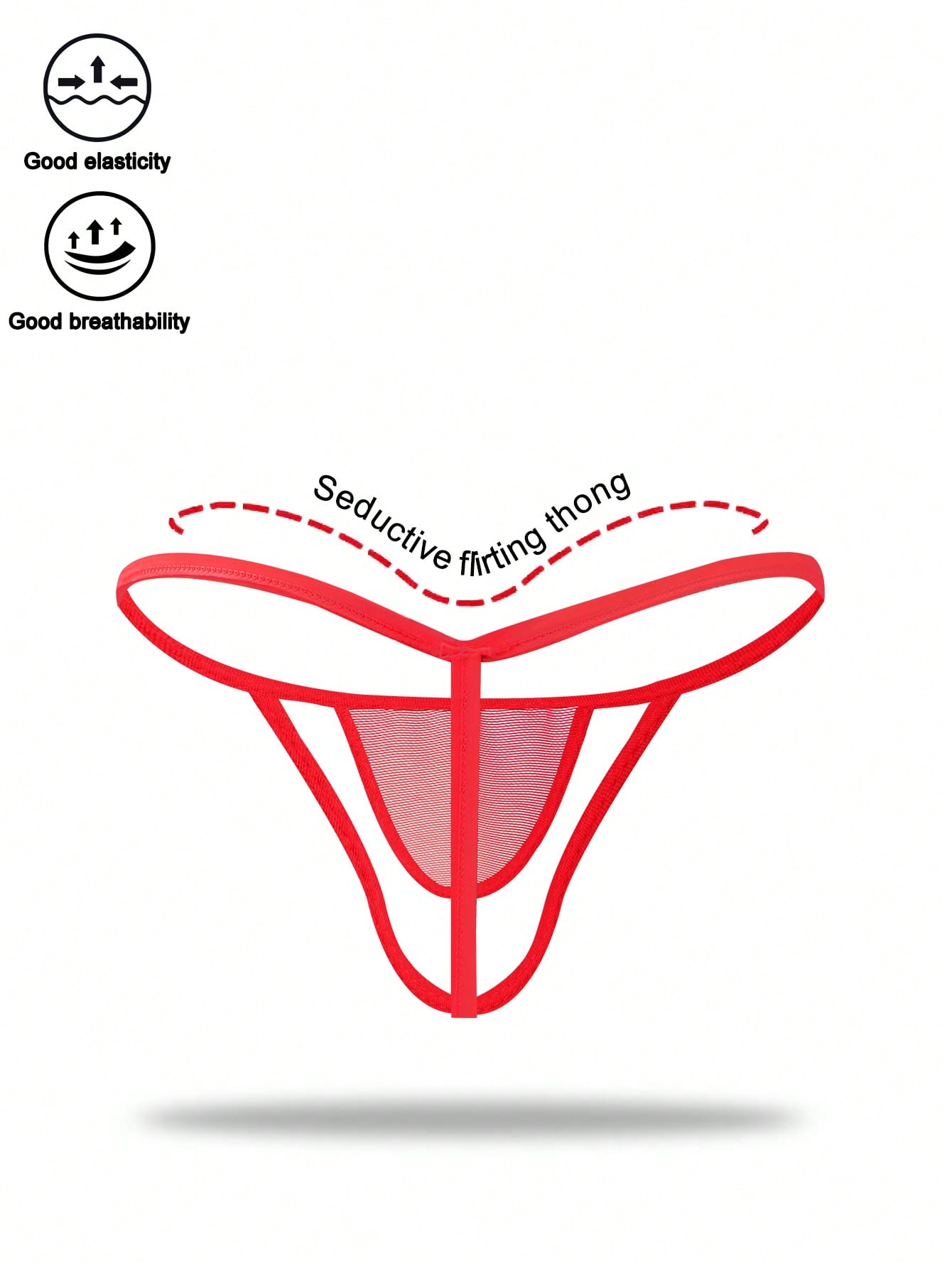 Men's mid-rise mesh thong underwear with U-pouch design, plain pattern, made from polyamide and elastane blend.