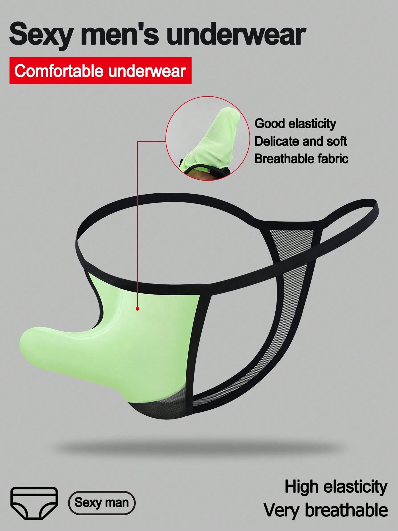 Men's multicolor mesh thong underwear with a plain design and mid-rise fit, made from stretchy polyester and elastane blend.