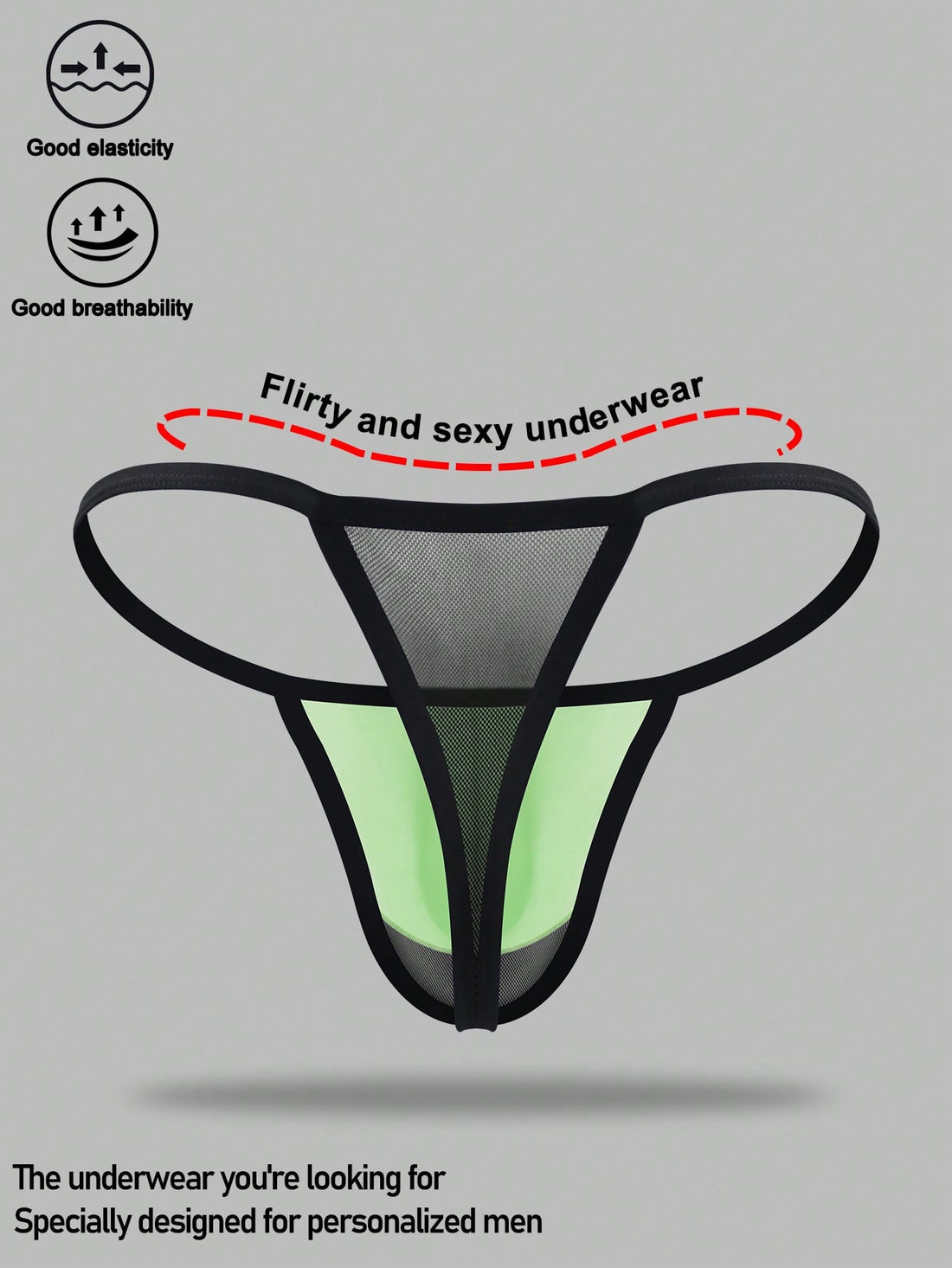 Men's multicolor mesh thong underwear with a plain design and mid-rise fit, made from stretchy polyester and elastane blend.
