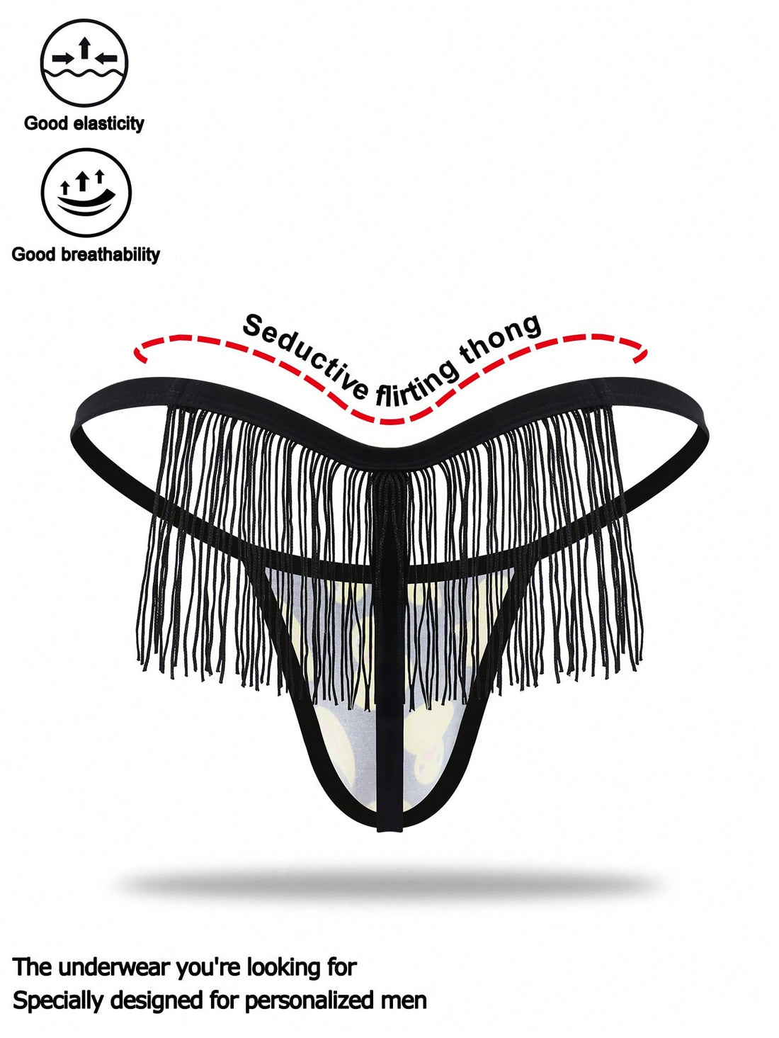 Men's seamless low-rise thong underwear in knitted viscose blend with medium stretch and geometric letter print.