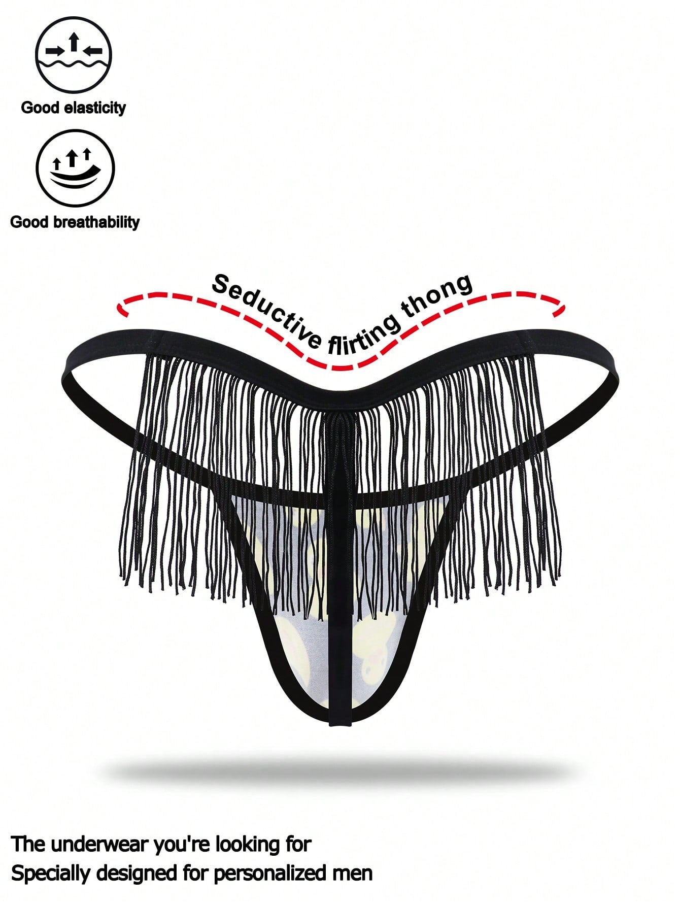 Men's seamless low-rise thong underwear in knitted viscose blend with medium stretch and geometric letter print.