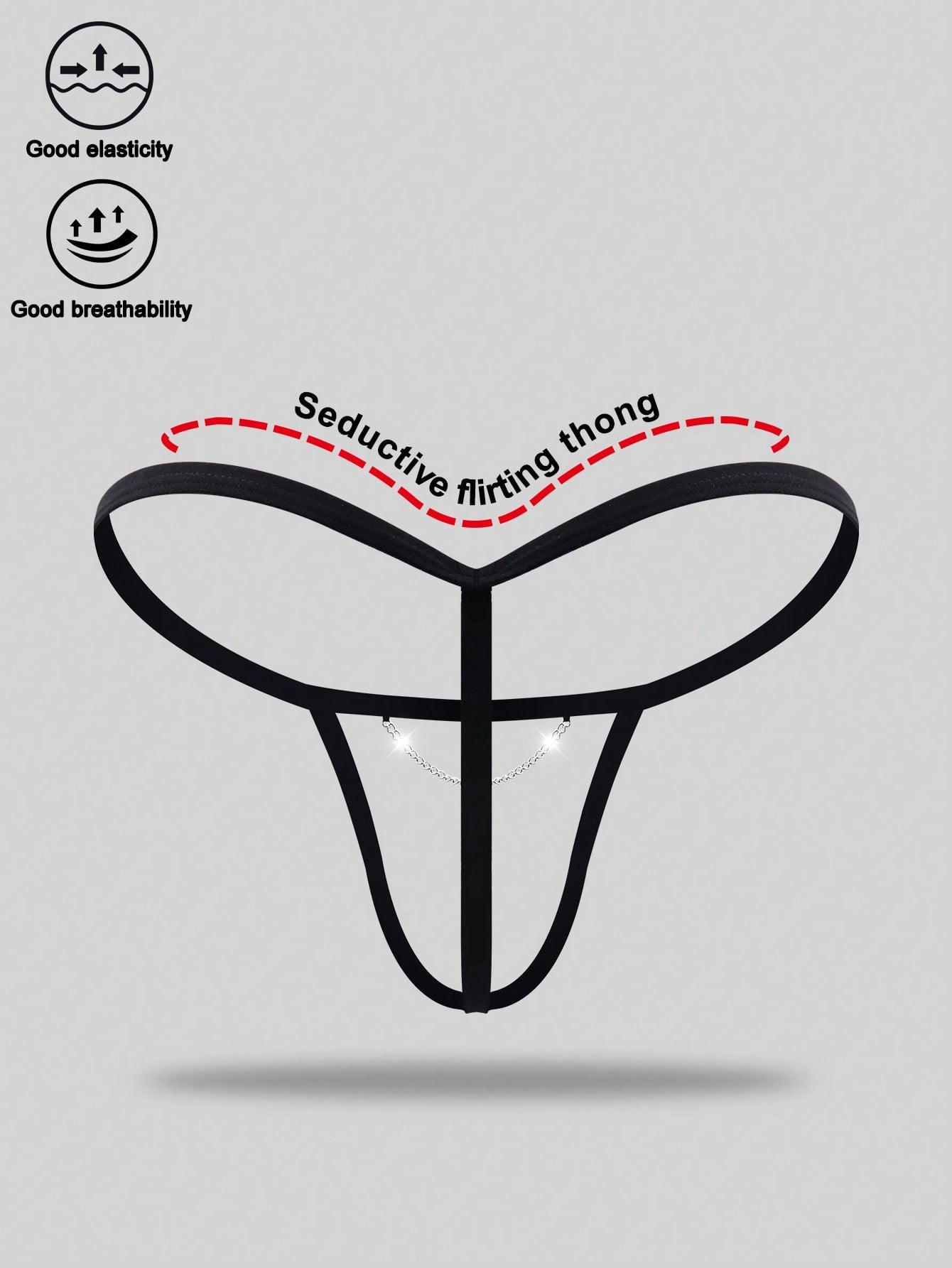 Black men's colorblock thong underwear in knitted fabric with a low rise fit and medium stretch.