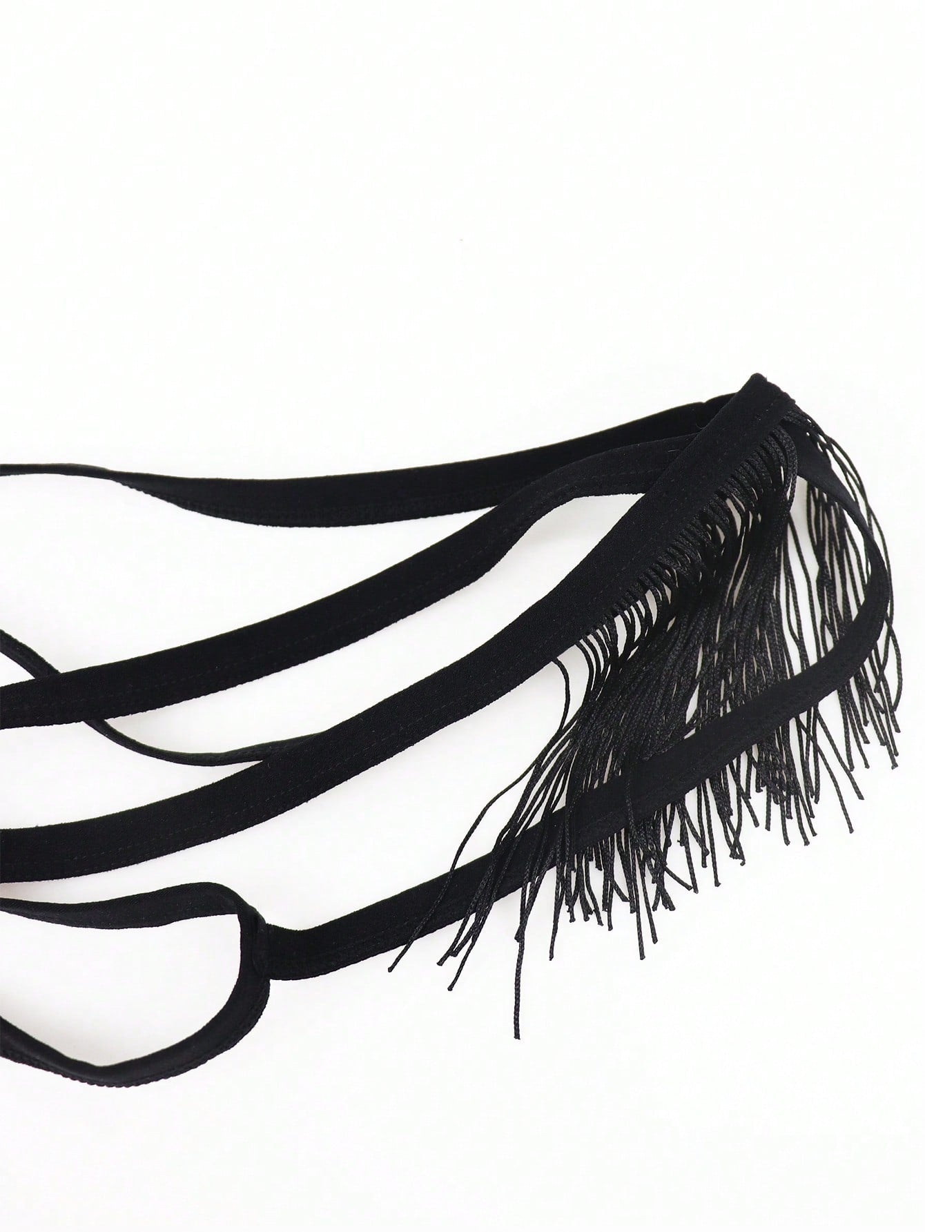 Black men's thong underwear with a low-rise waist, plain design, and knitted stretch fabric.