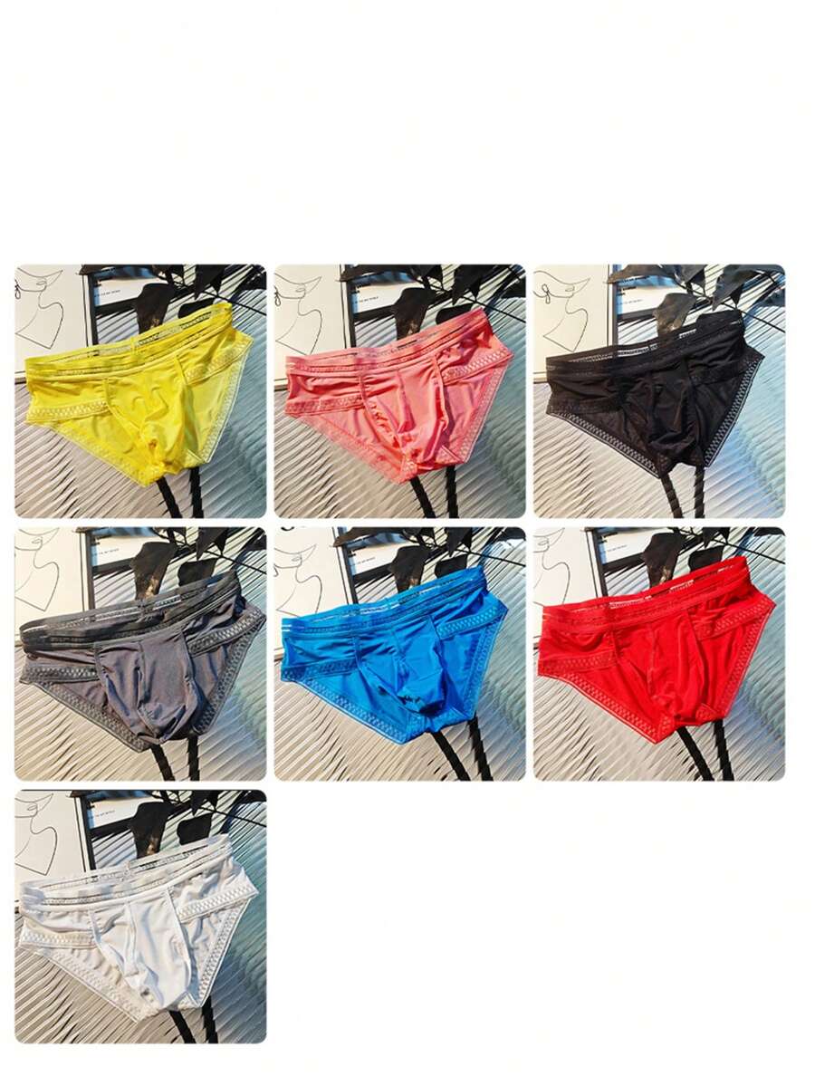 3-pack of men's low rise triangle briefs in assorted random colors made from breathable quick-drying fabric.