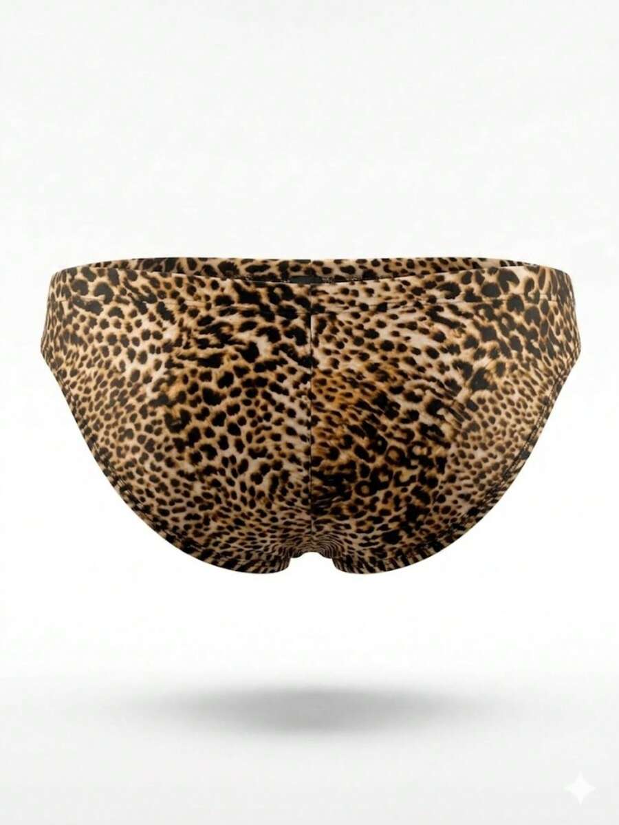 Men's low rise leopard print triangle briefs in multicolor featuring a geometric textured pattern.
