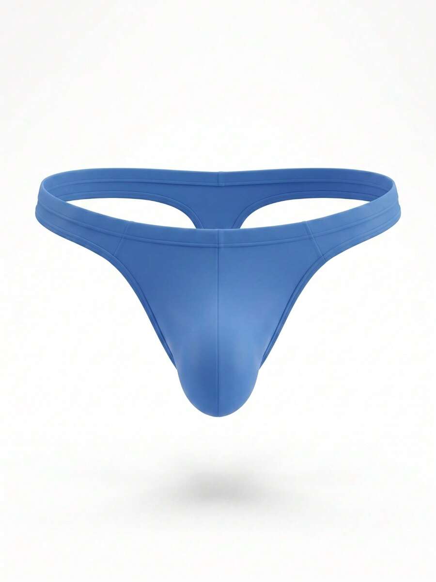 Men's solid color low-rise hollow out thong underwear made of flexible stretch fabric.
