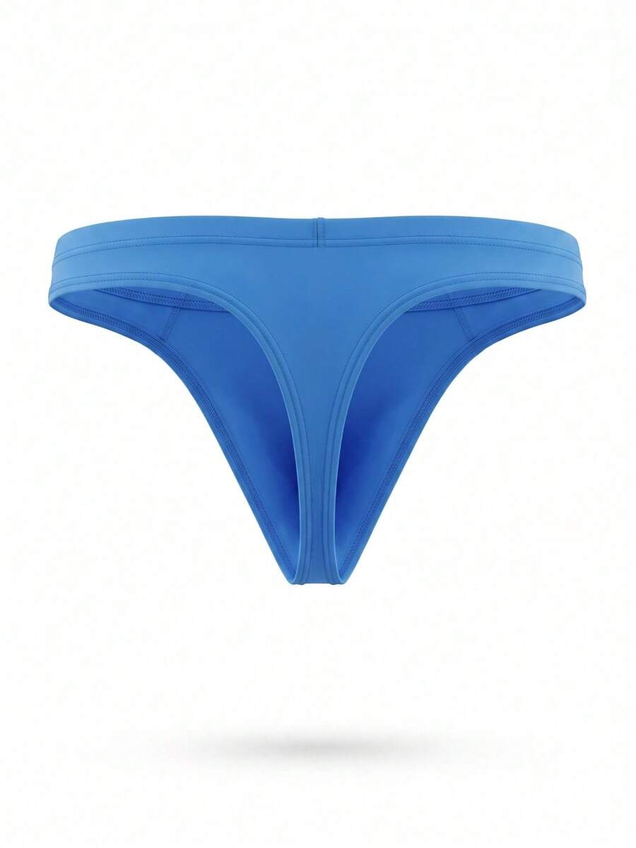 Men's solid color low-rise hollow out thong underwear made of flexible stretch fabric.
