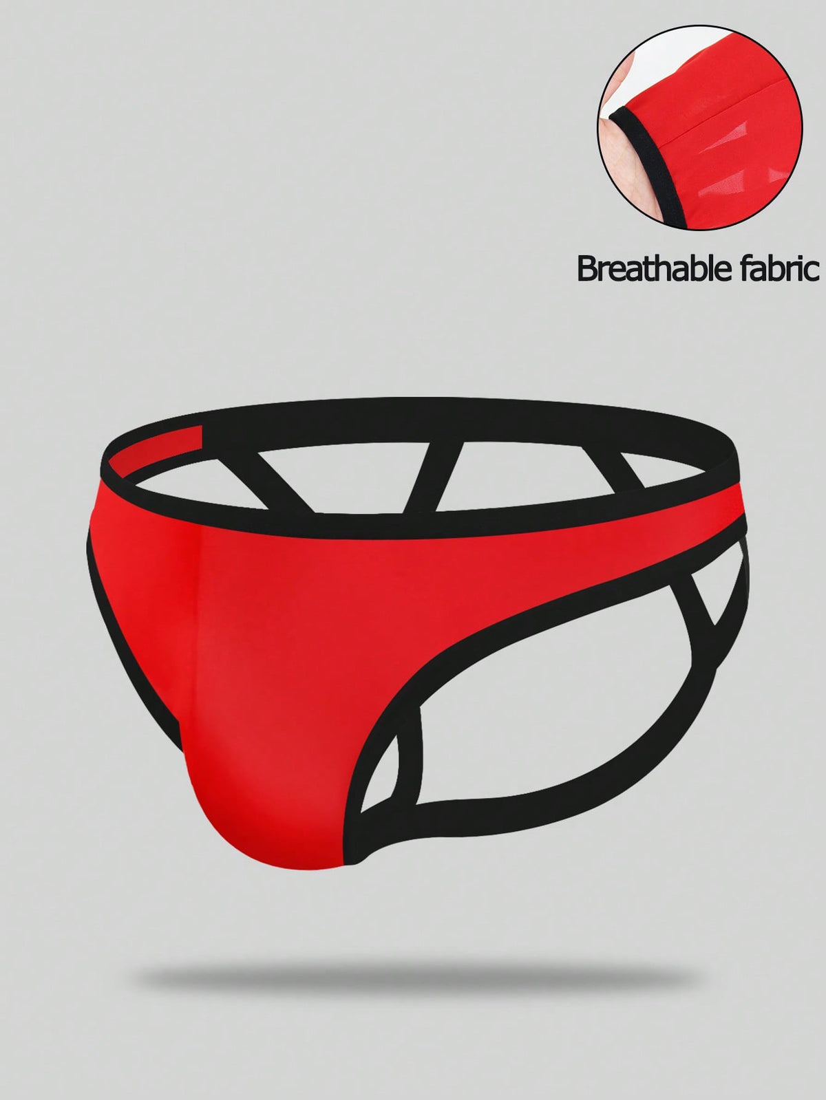 Red men's low-rise jockstrap underwear featuring criss-cross cut-out details in medium stretch knitted fabric.