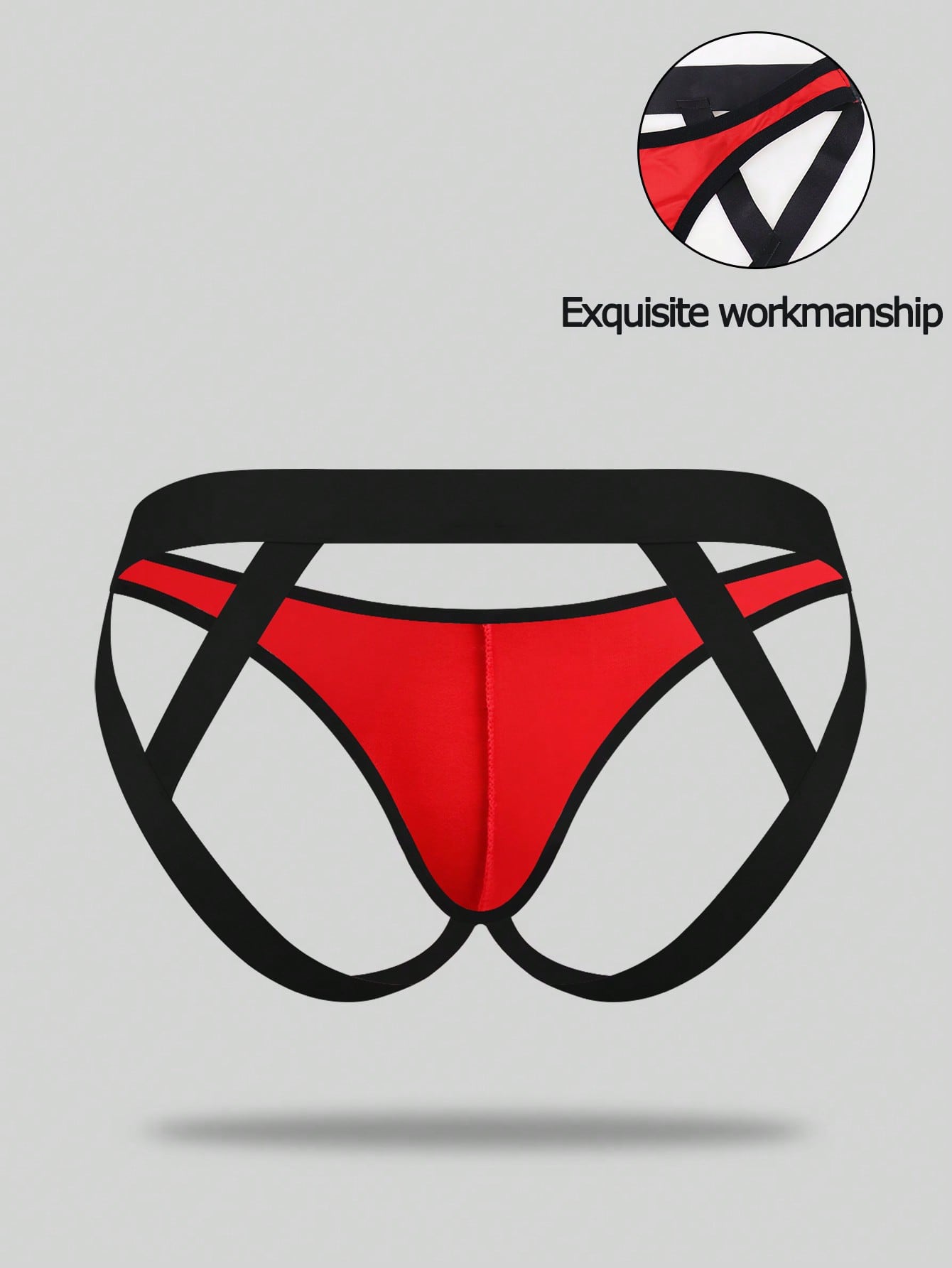 Men's solid color jockstrap underwear in knitted fabric with a breathable hollow design, low rise fit, plain pattern, and medium stretch for daily wear.