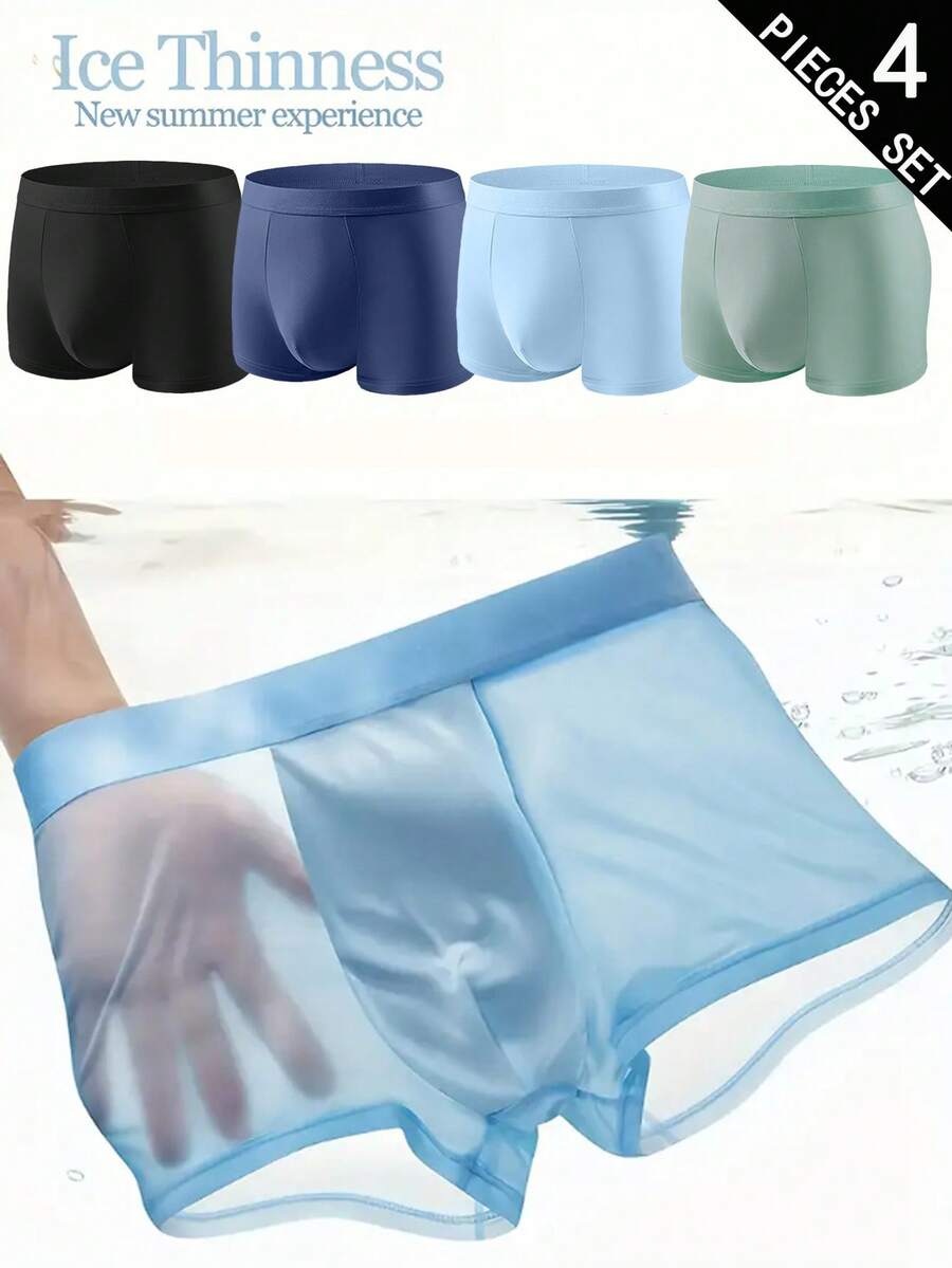 A 4-pack set of men's sporty underwear trunks in multicolor featuring a plain pattern and mid-rise fit.