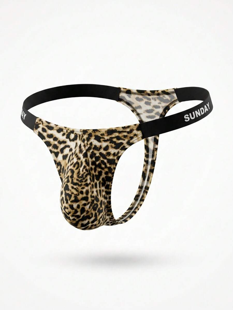 Multicolor men's low rise thong underwear with textured pattern and T-back design.