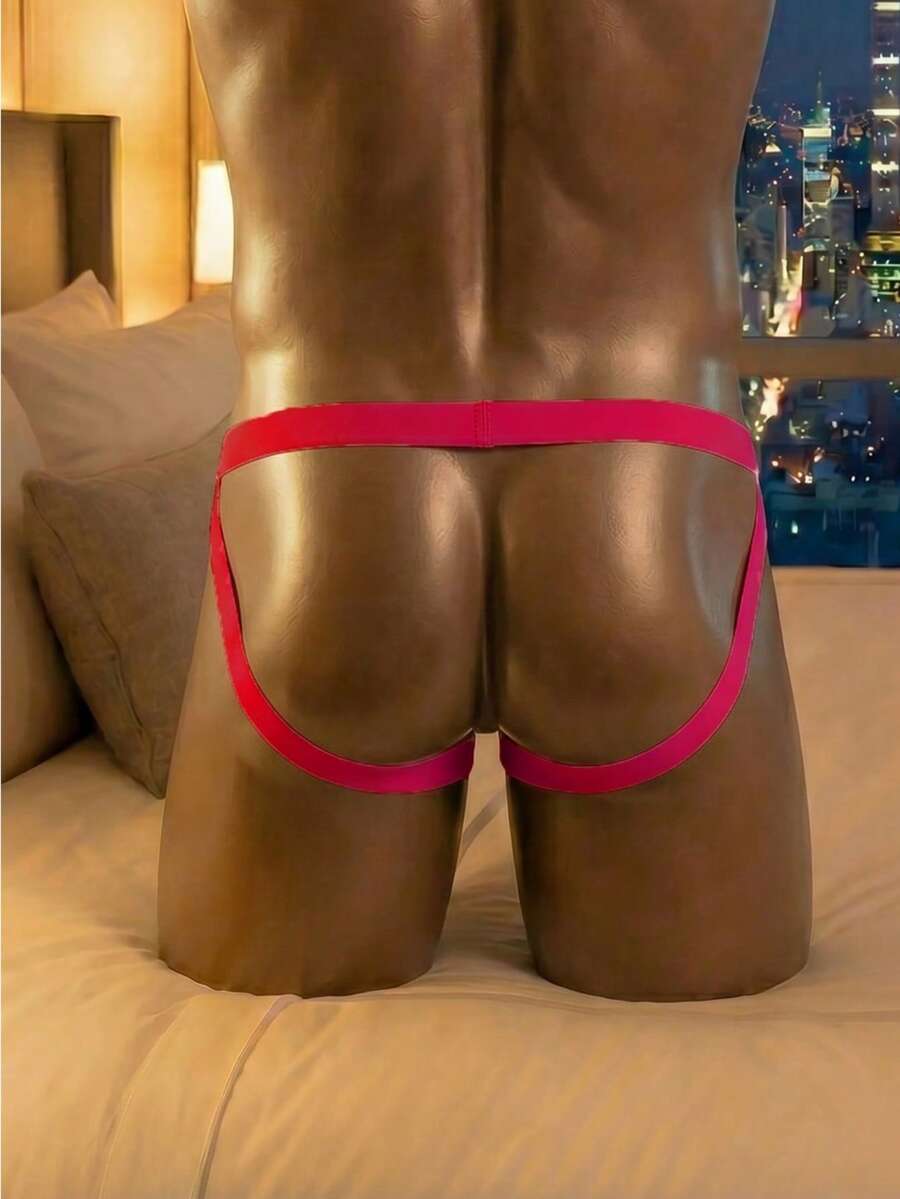 Men's hot pink low rise jockstrap underwear with criss cross detailing