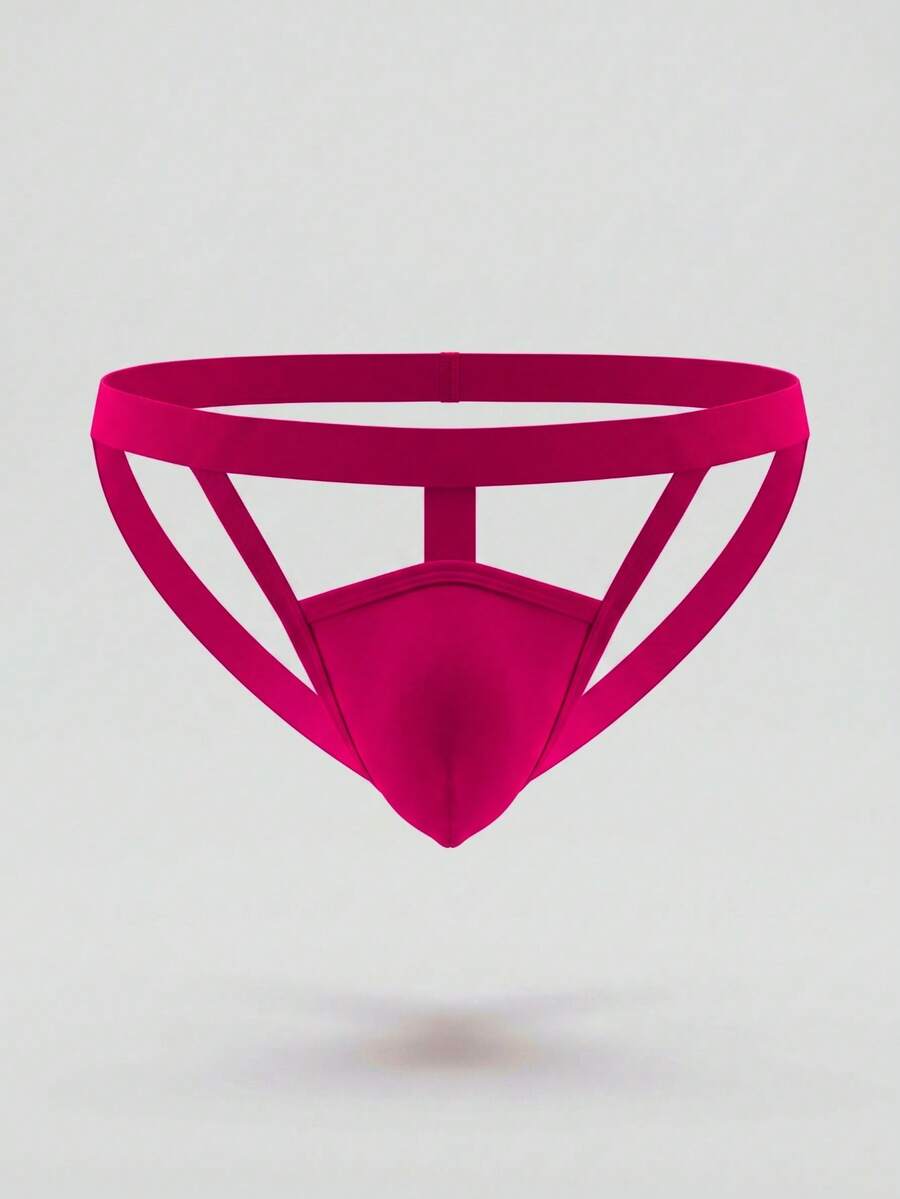 Men's hot pink low rise jockstrap underwear with criss cross detailing
