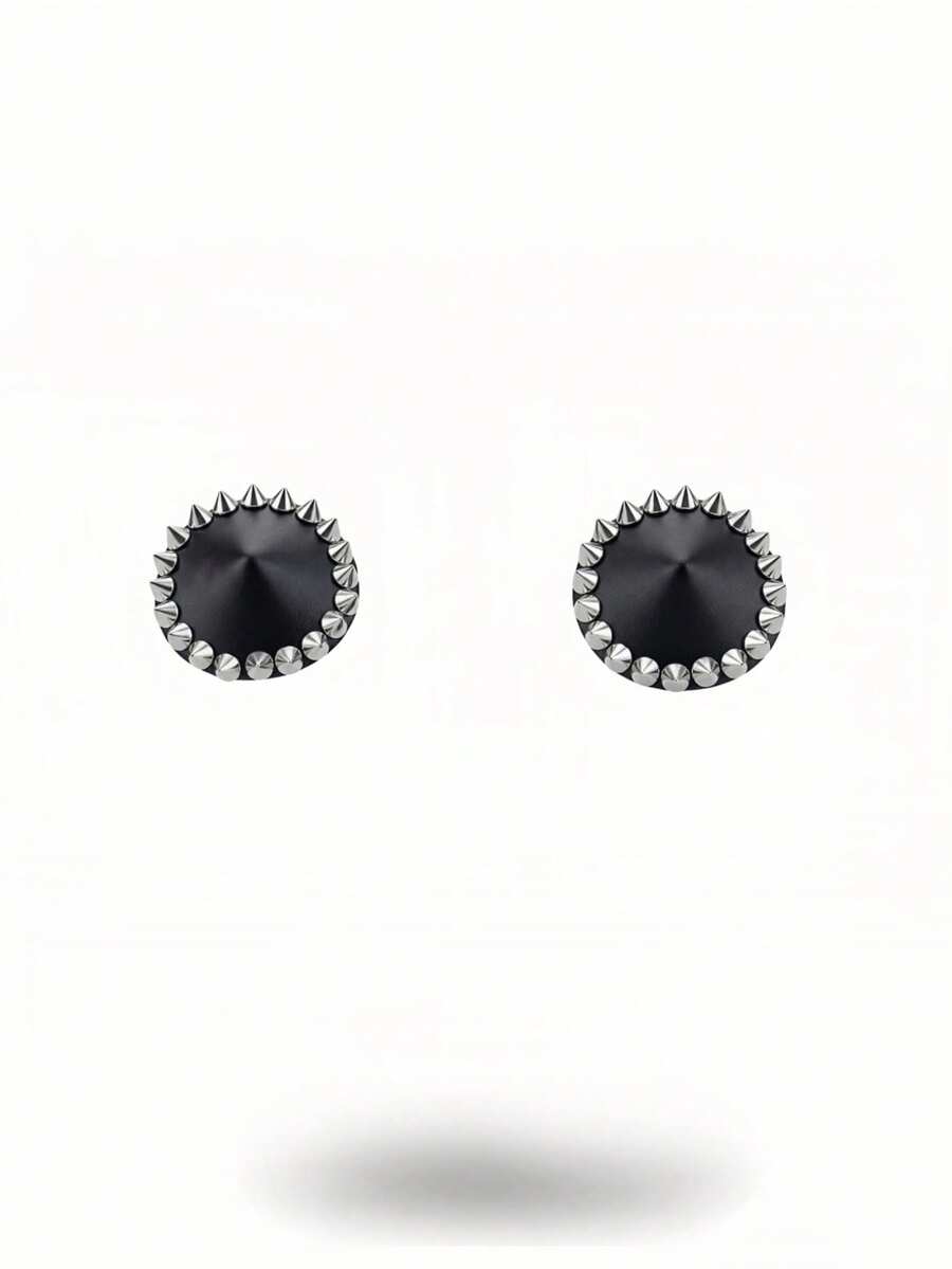 Single black rivet-decorated studded nipple cover for men made of metallic 100% viscose fabric.