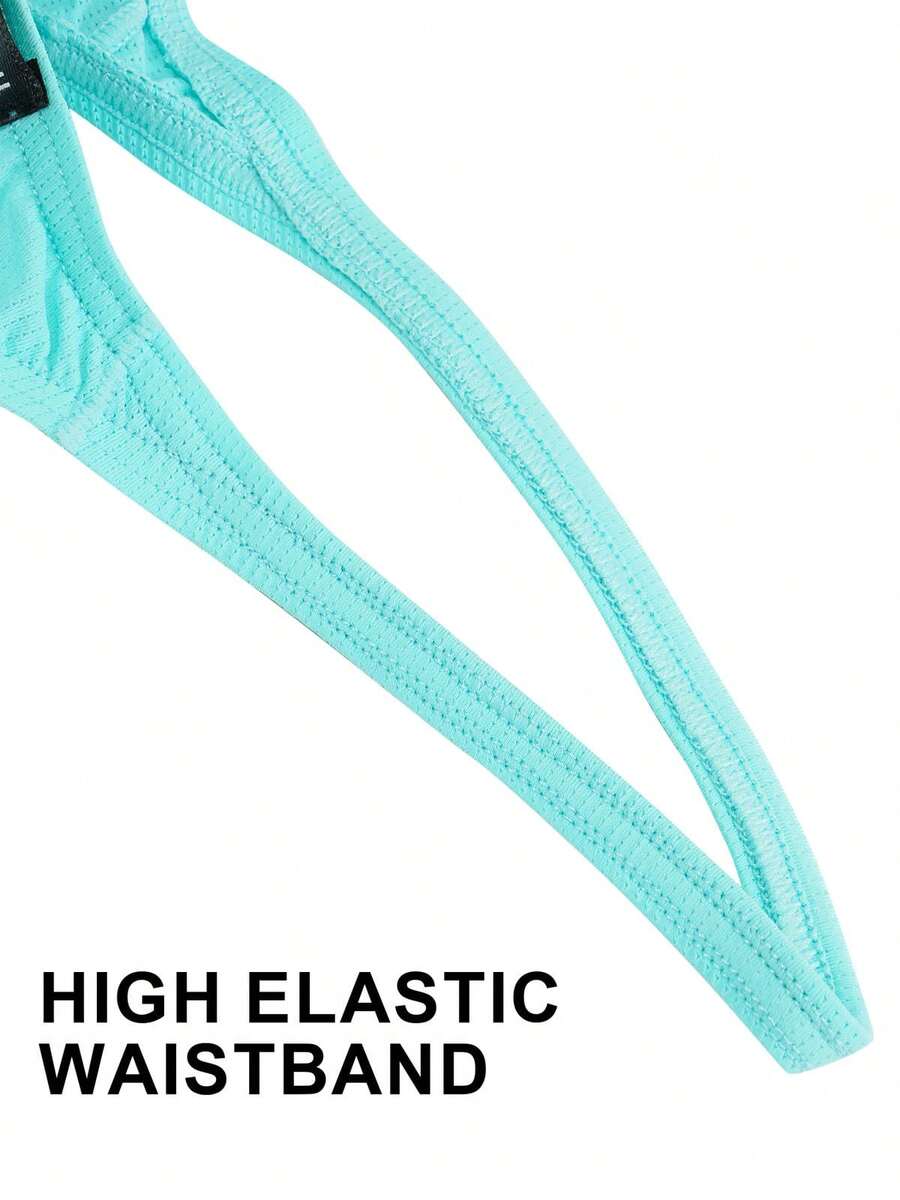 3-pack of men's low-rise g-string thong underwear featuring a bulge pouch design, breathable mesh fabric, and high elastic waistband.