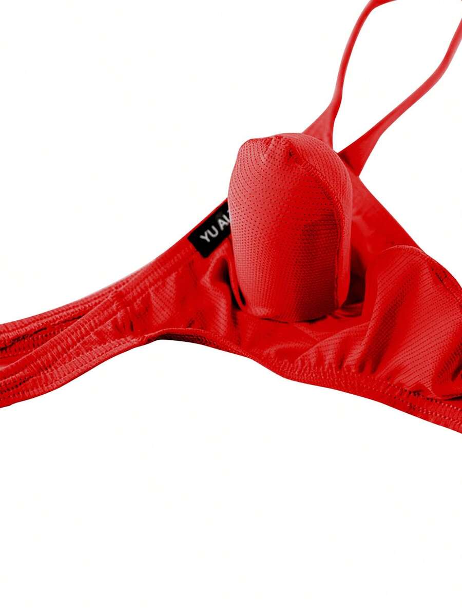 3-pack of men's low-rise g-string thong underwear featuring a bulge pouch design, breathable mesh fabric, and high elastic waistband.