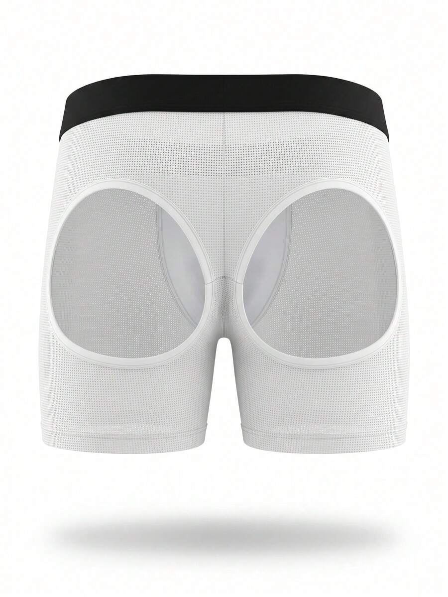 Front view of men's plain white low rise square cut boxer shorts made of stretch knitted fabric.