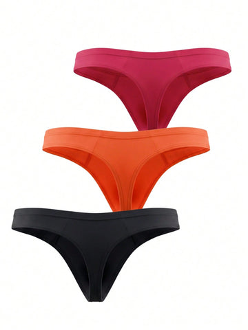 3-pack of men's low-rise solid color thongs made from high-stretch polyamide blend fabric