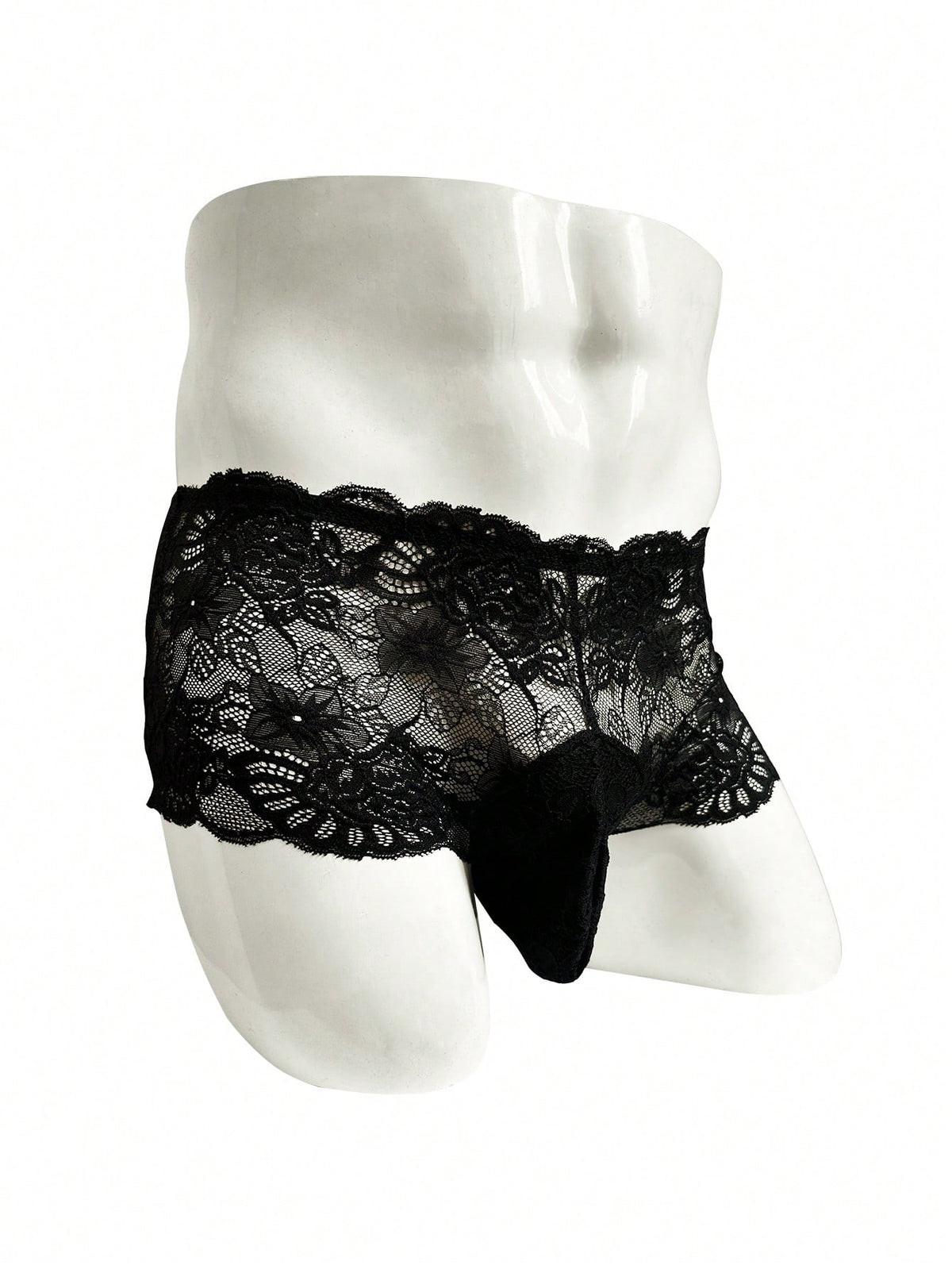 Black lace boxer briefs for men featuring a naughty Halloween style and mid-rise fit.