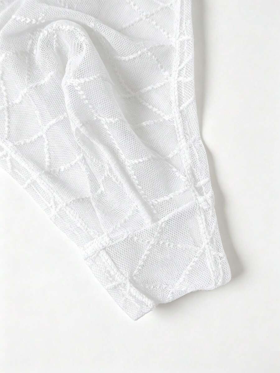 Black men's low rise letter print thongs in semi-sheer knitted fabric 3 piece set