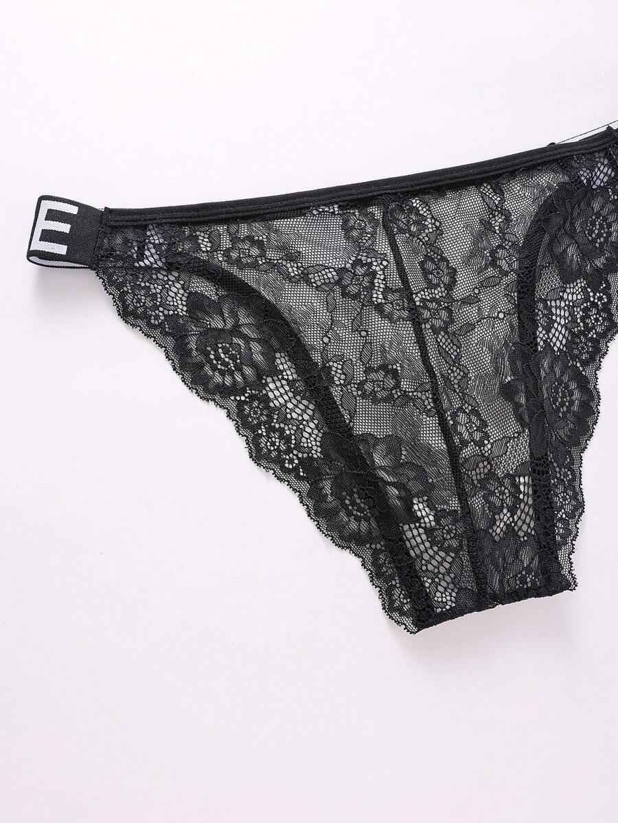 3pcs men's multicolor triangle briefs with double-sided lace trim, low rise waist, and semi-sheer knitted fabric.