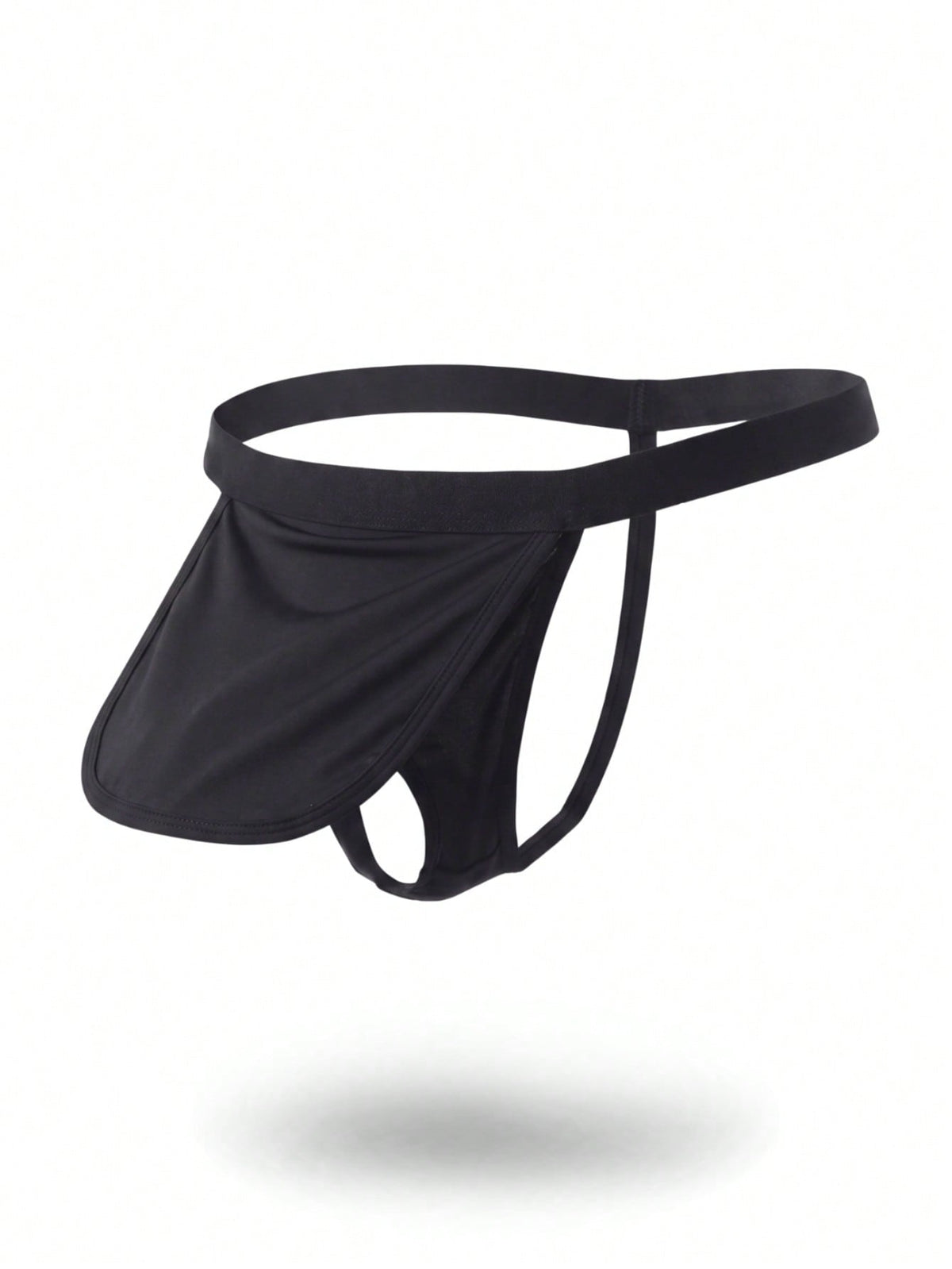 Black low rise men's thong underwear made of stretch knitted fabric