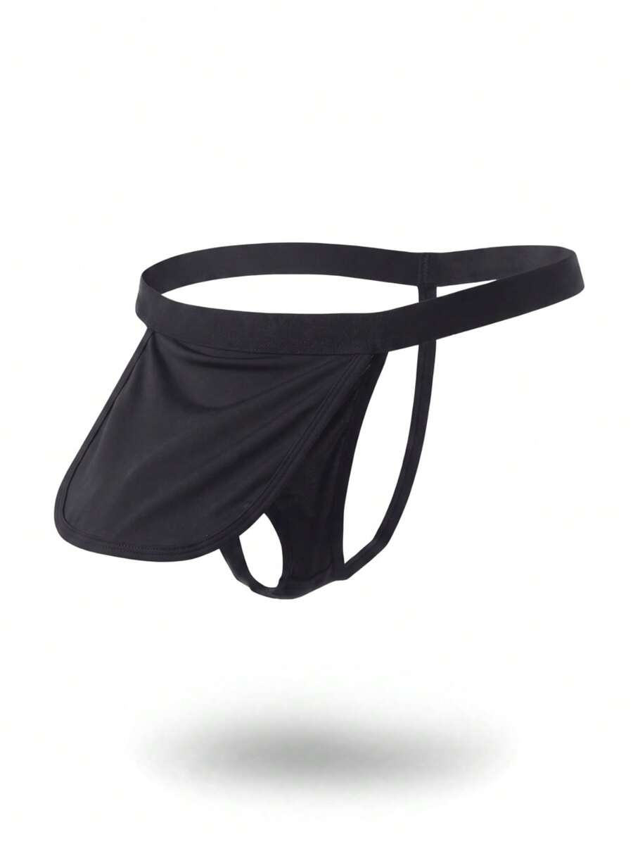 Black low rise men's thong underwear made of stretch knitted fabric