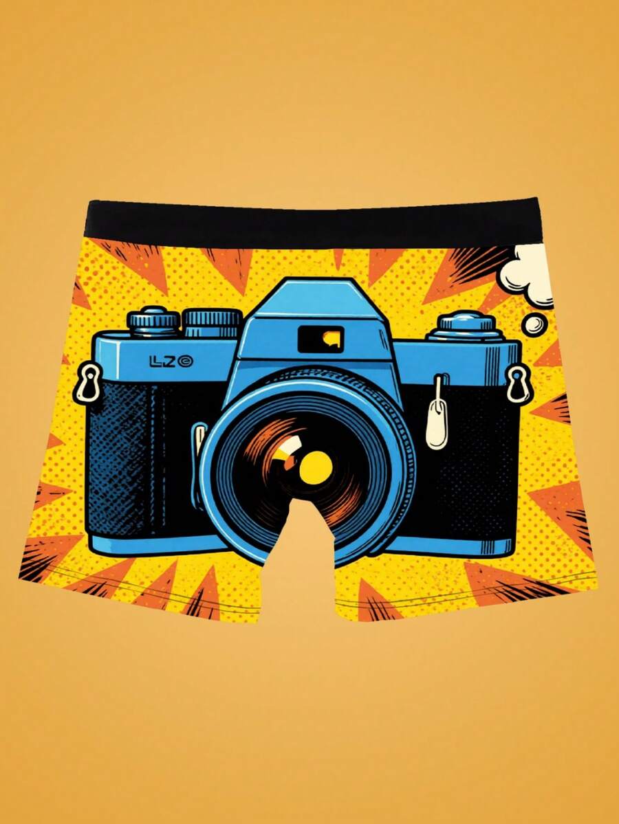 Men's graphic and letter printed mid-rise boxers in multicolor knitted stretch fabric.