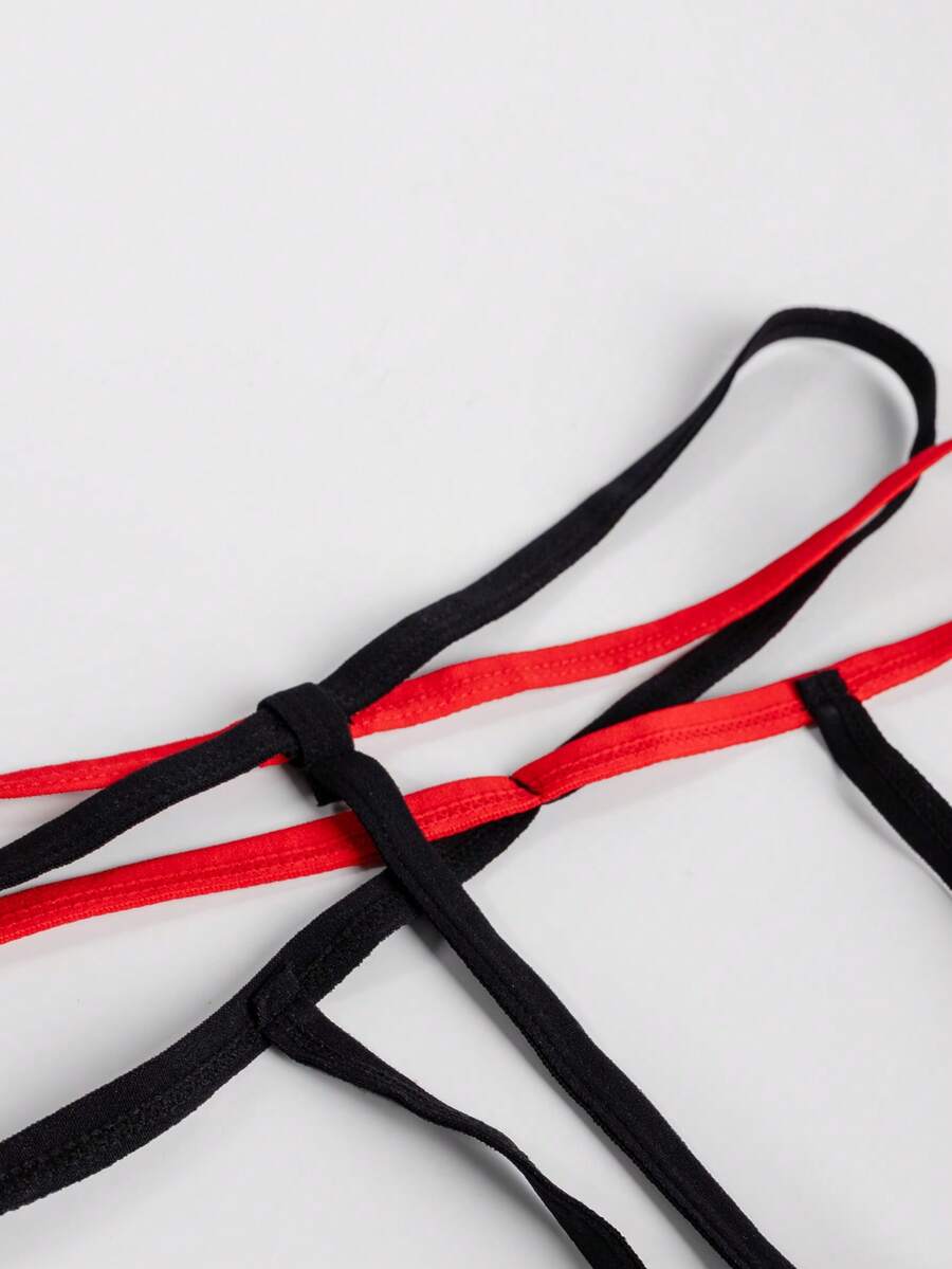 Men's low-rise thong underwear with multicolor colorblock design and contrast trim
