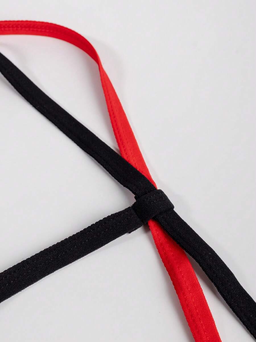 Men's low-rise thong underwear with multicolor colorblock design and contrast trim