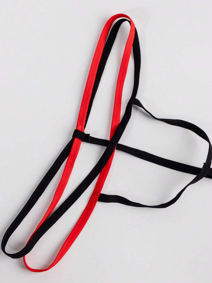Men's low-rise thong underwear with multicolor colorblock design and contrast trim
