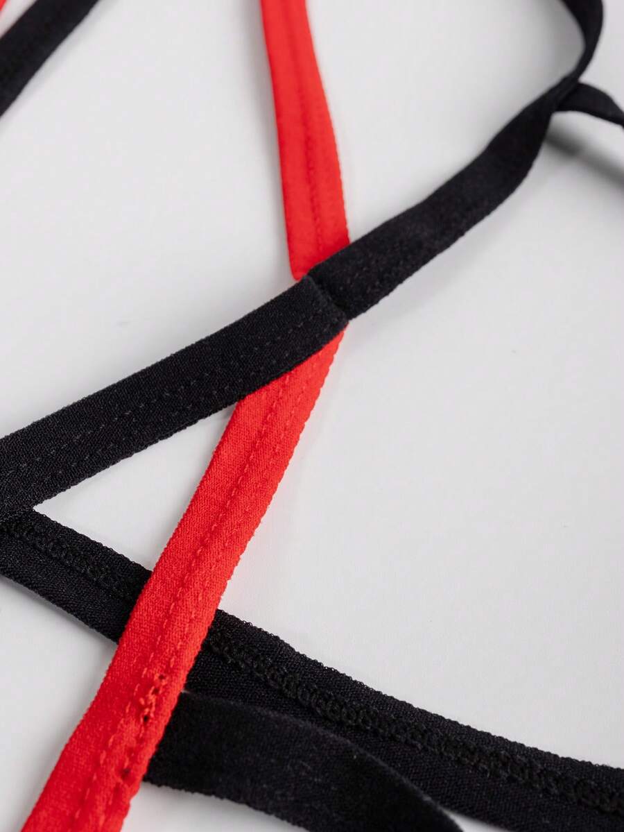 Men's low-rise thong underwear with multicolor colorblock design and contrast trim
