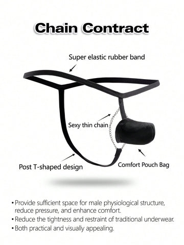 Black men's mid-waist thong underwear featuring a non-slip design and colorblock geometric letter pattern.