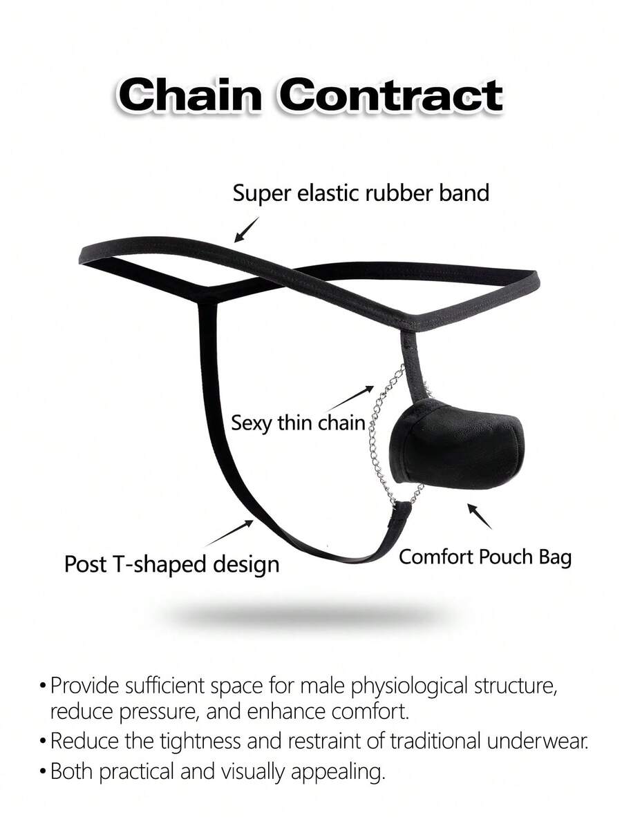 Black men's mid-waist thong underwear featuring a non-slip design and colorblock geometric letter pattern.