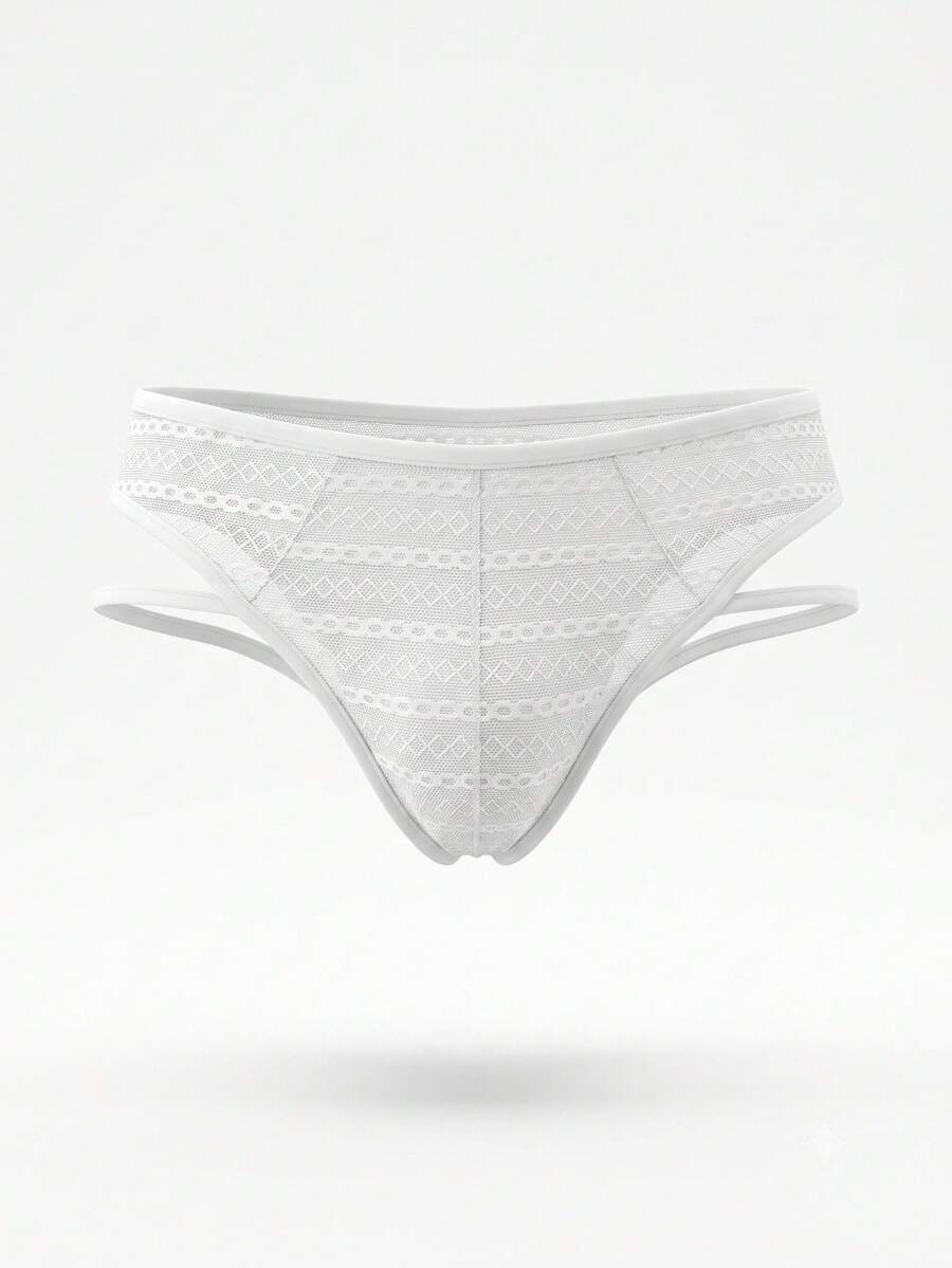 White plain low rise men's mesh thong underwear brief