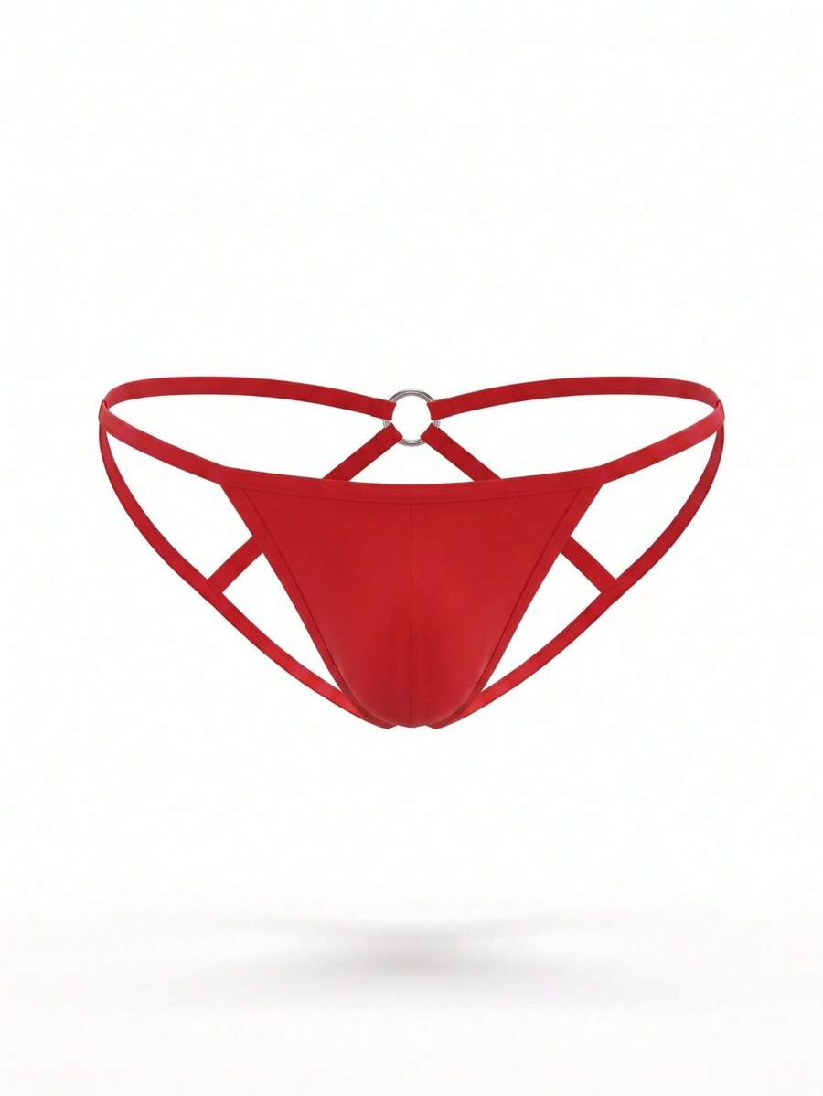 Men's red low rise colorblock jockstrap underwear made from medium stretch knitted fabric.