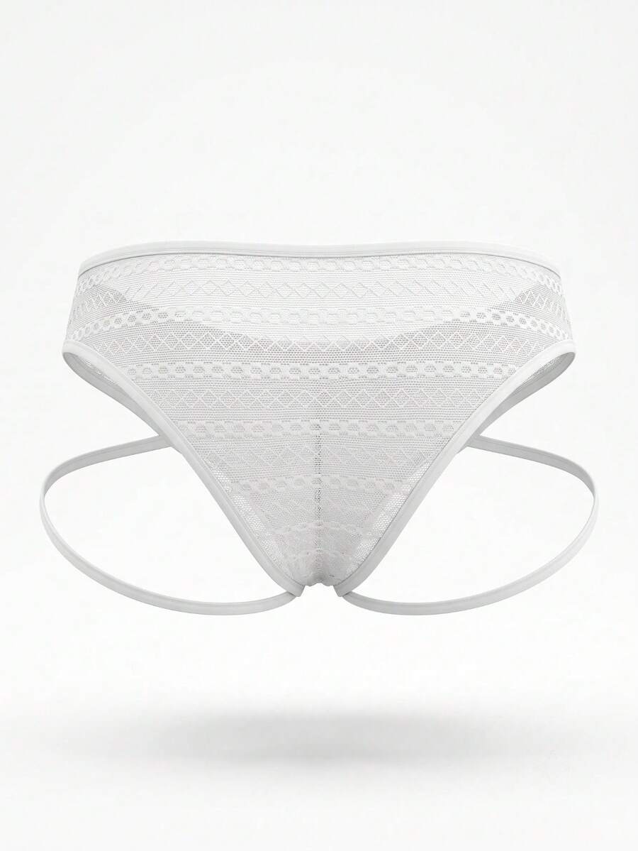 White plain low rise men's mesh thong underwear brief