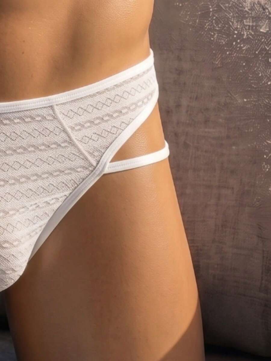 White plain low rise men's mesh thong underwear brief