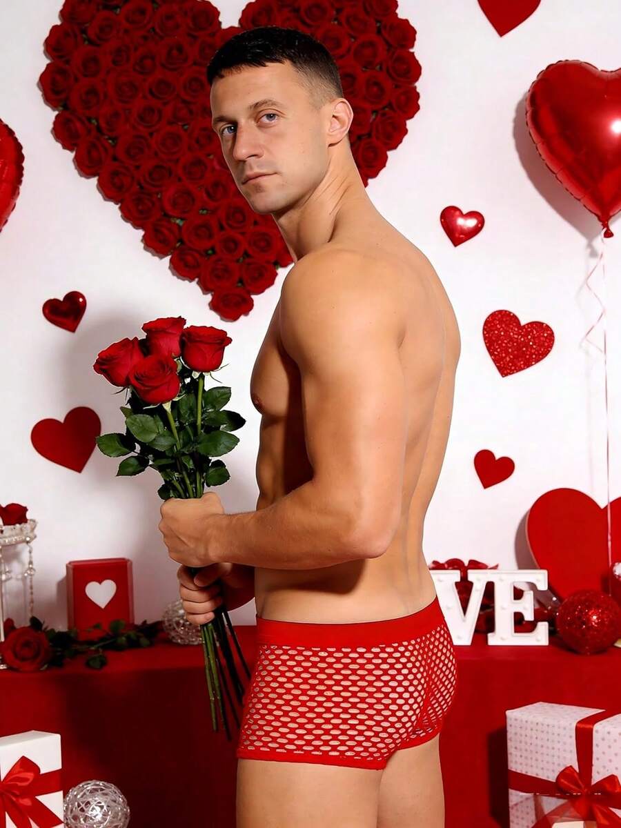Men's breathable mesh trunk underwear featuring plain contrast mesh design and quick-drying polyester fabric.