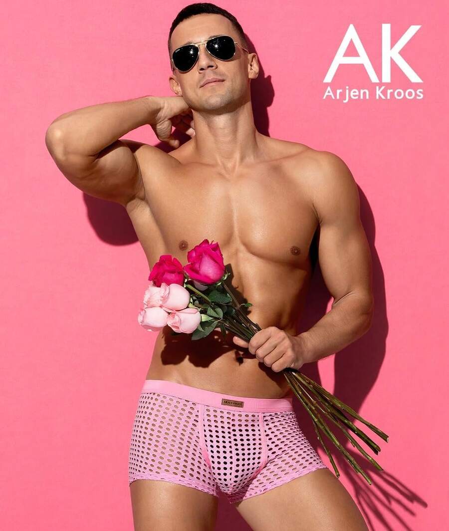 Men's breathable mesh trunk underwear featuring plain contrast mesh design and quick-drying polyester fabric.